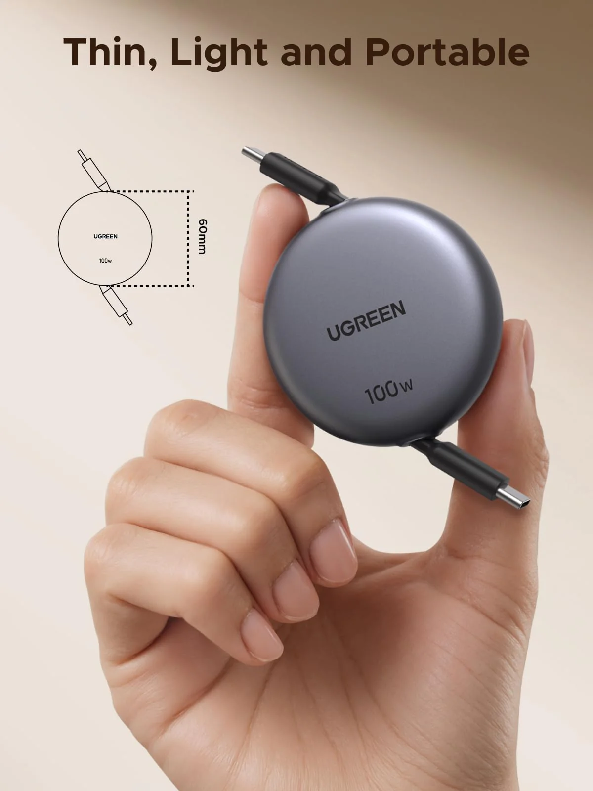 UGREEN Nexode Câble USB-C rétractable 100W - Image 3