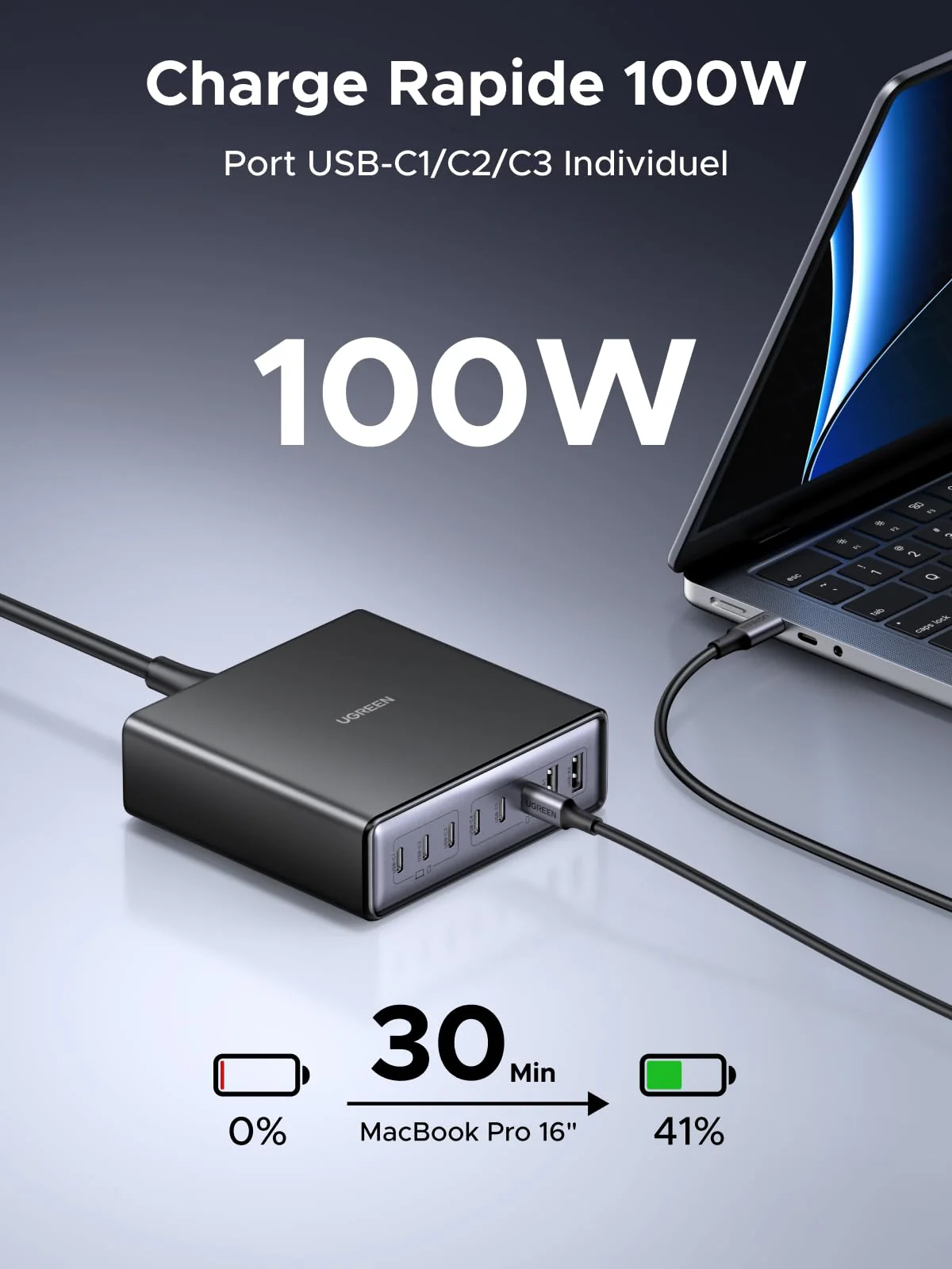 UGREEN Nexode 200W Chargeur rapide de bureau GaN 8 ports - Image 3