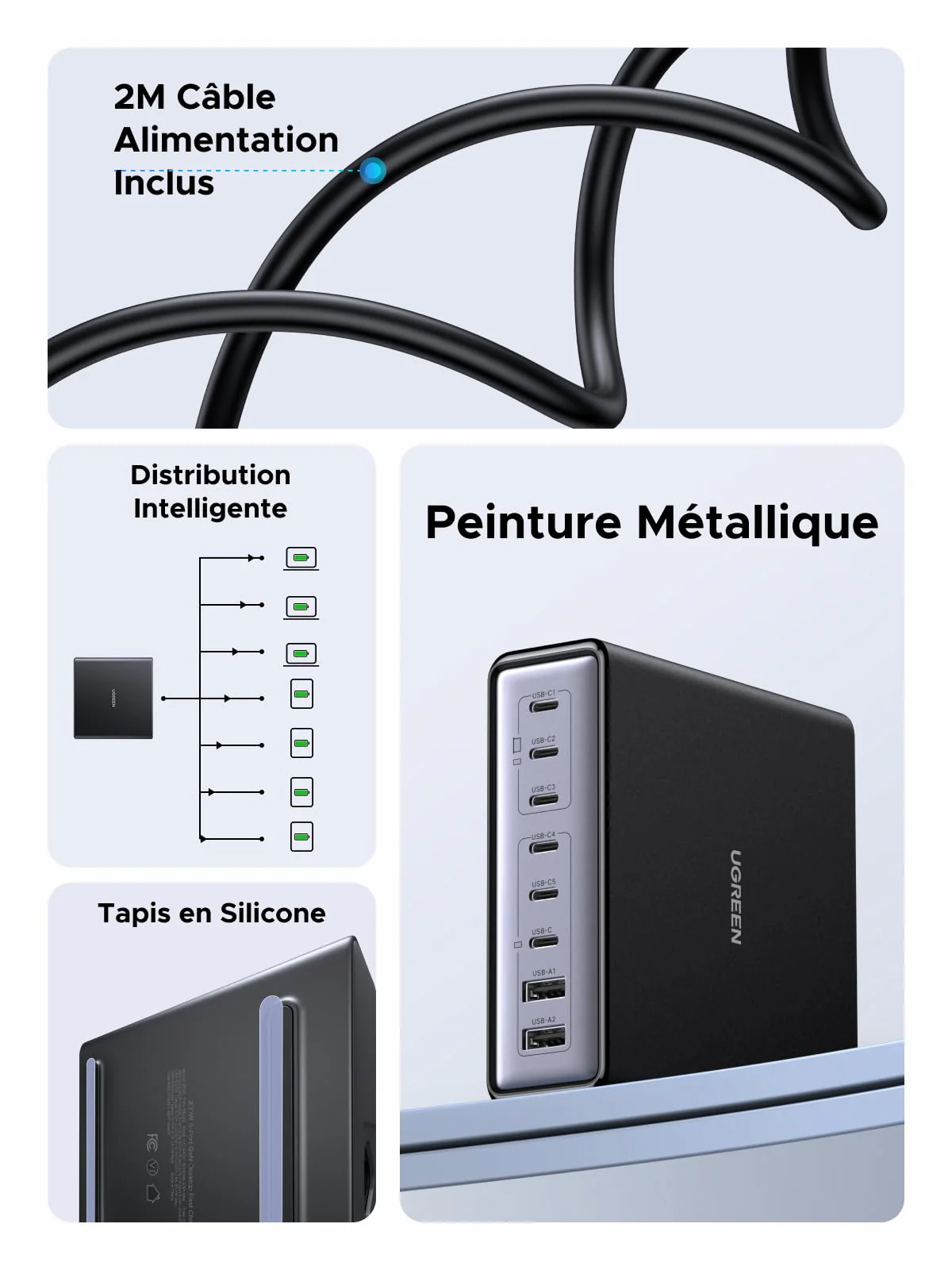 UGREEN Nexode 200W Chargeur rapide de bureau GaN 8 ports - Image 7