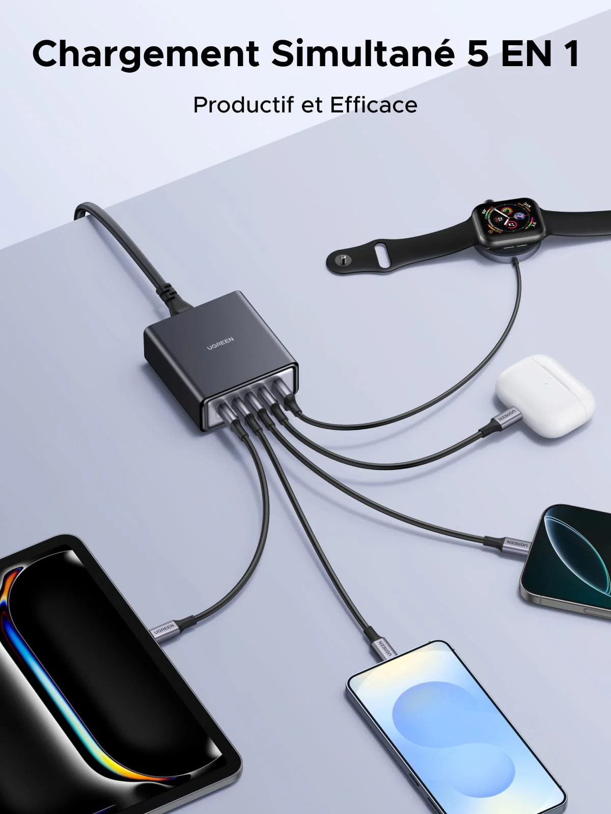 UGREEN Nexode 65W Chargeur rapide de bureau GaN 5 ports - Image 4