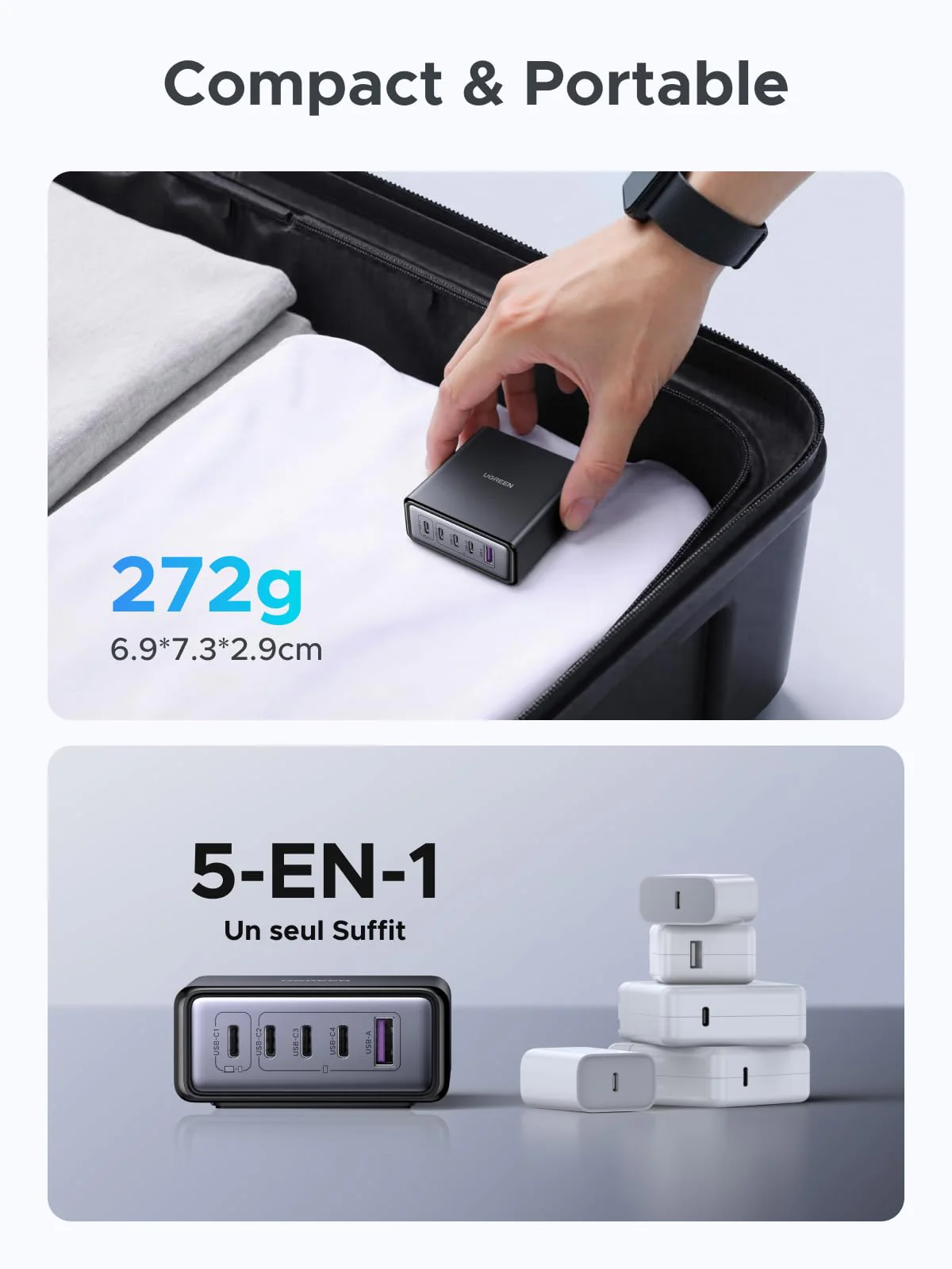 UGREEN Nexode 65W Chargeur rapide de bureau GaN 5 ports - Image 5