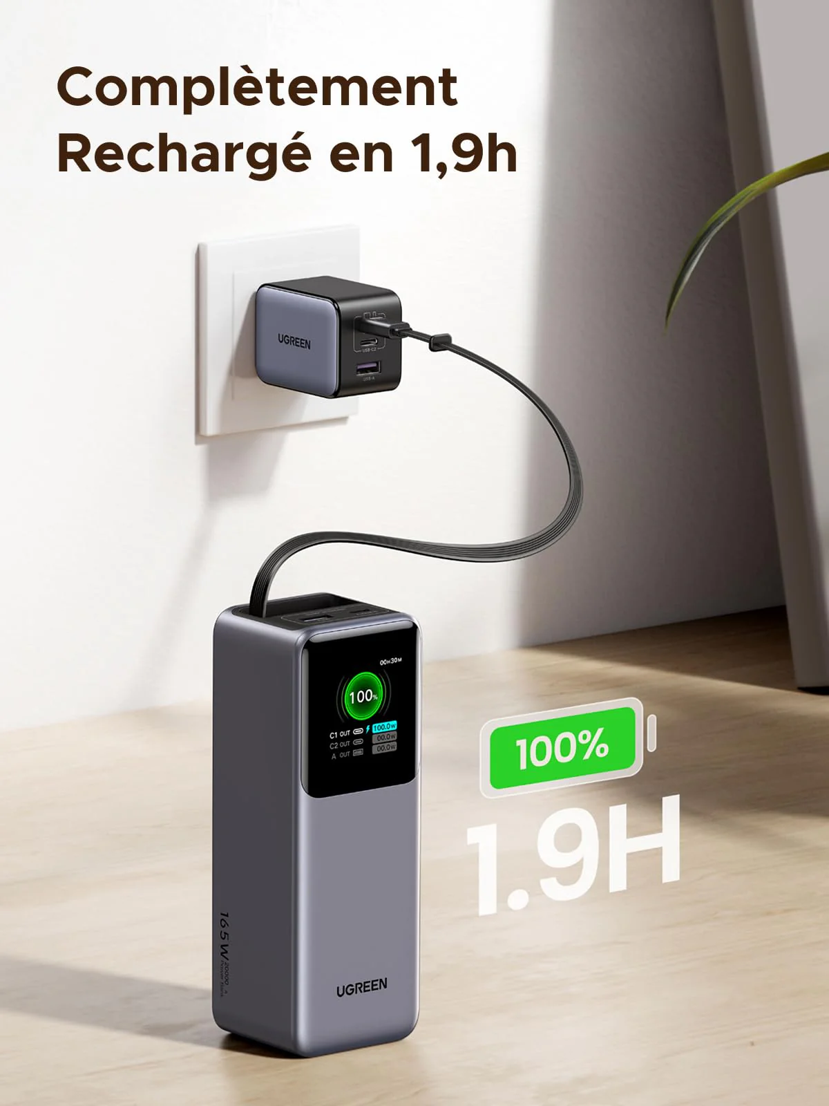 UGREEN Nexode Batterie externe 20000 mAh 165W avec câble USB-C rétractable - Image 7