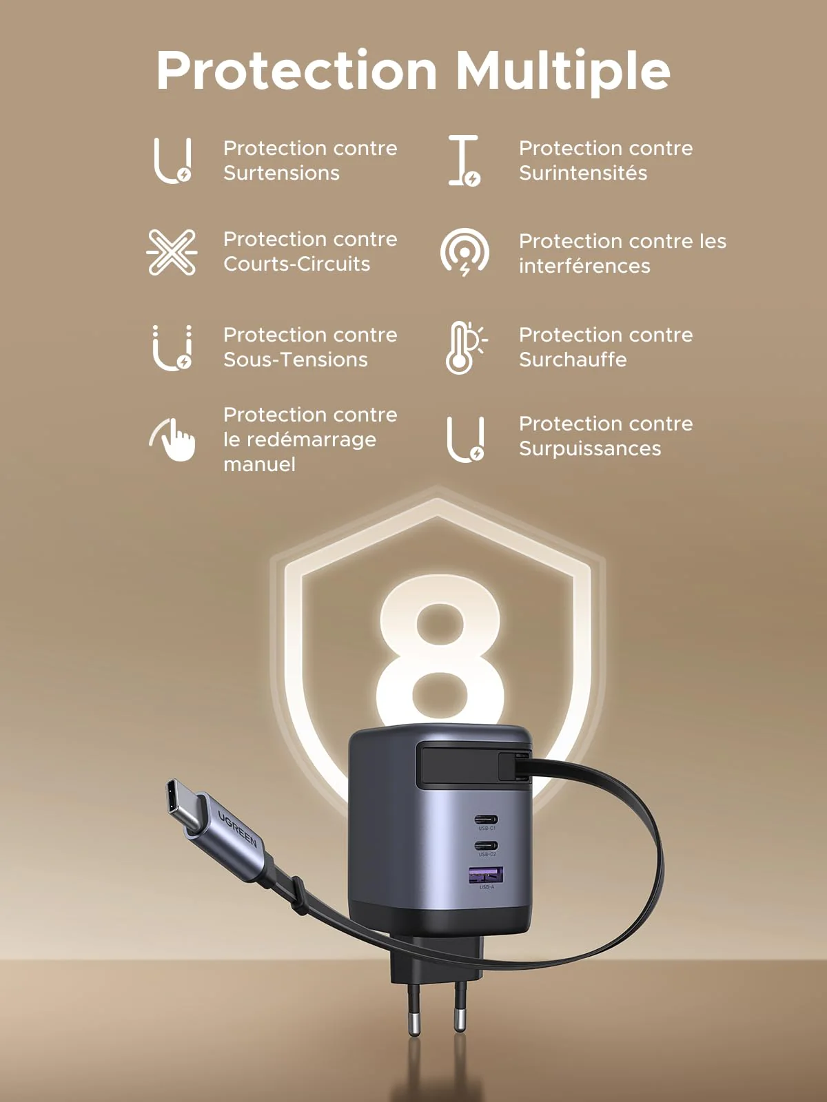 UGREEN Nexode Chargeur 100W avec câble USB-C rétractable - Image 7
