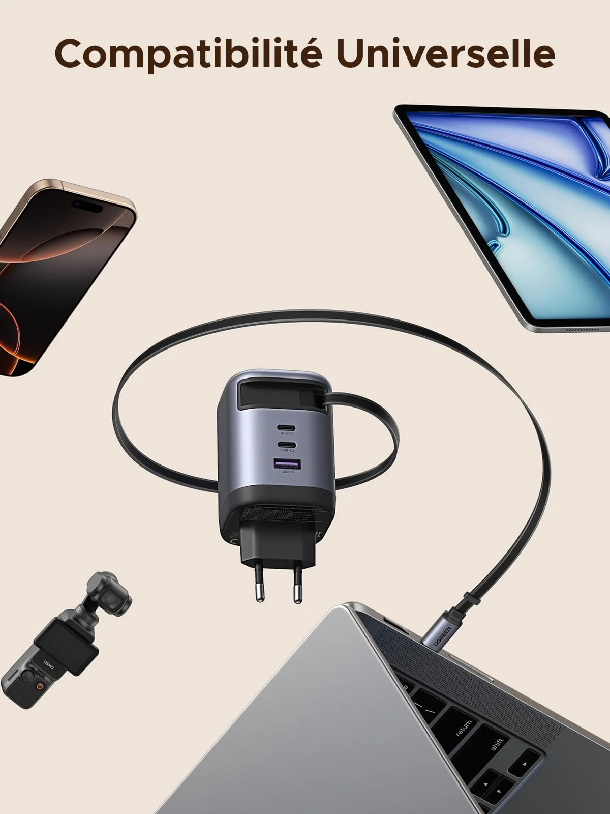 UGREEN Nexode Chargeur 100W avec câble USB-C rétractable - Image 8