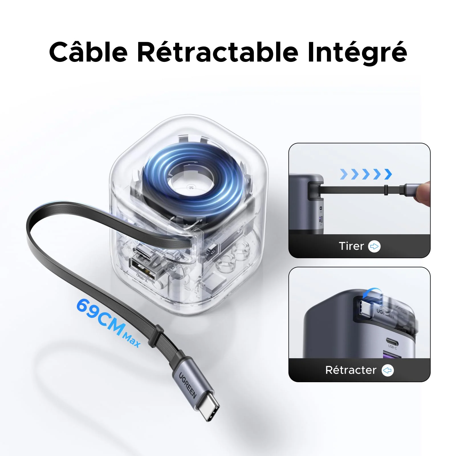 UGREEN Nexode Chargeur 45W avec câble USB-C rétractable - Image 4