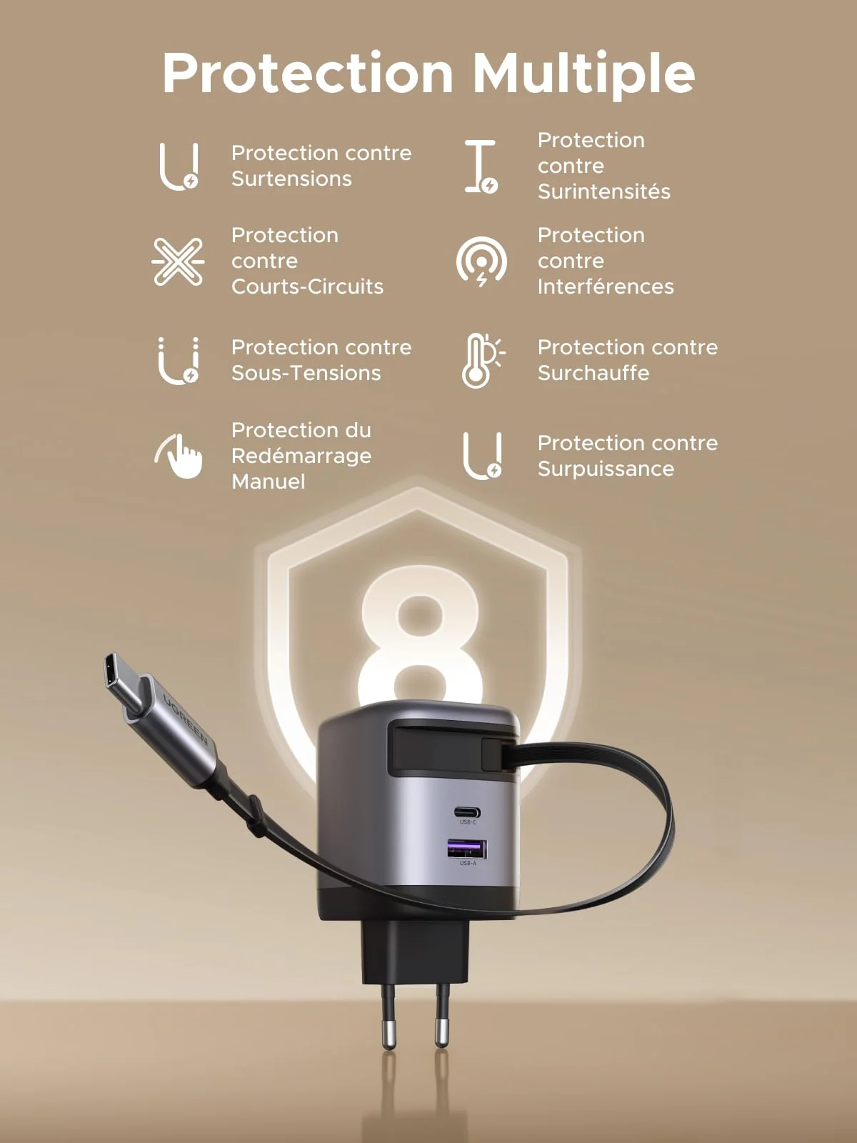 UGREEN Nexode Chargeur 65W avec câble USB-C rétractable - Image 7