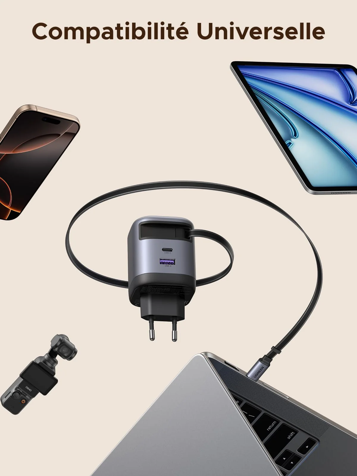 UGREEN Nexode Chargeur 65W avec câble USB-C rétractable - Image 8