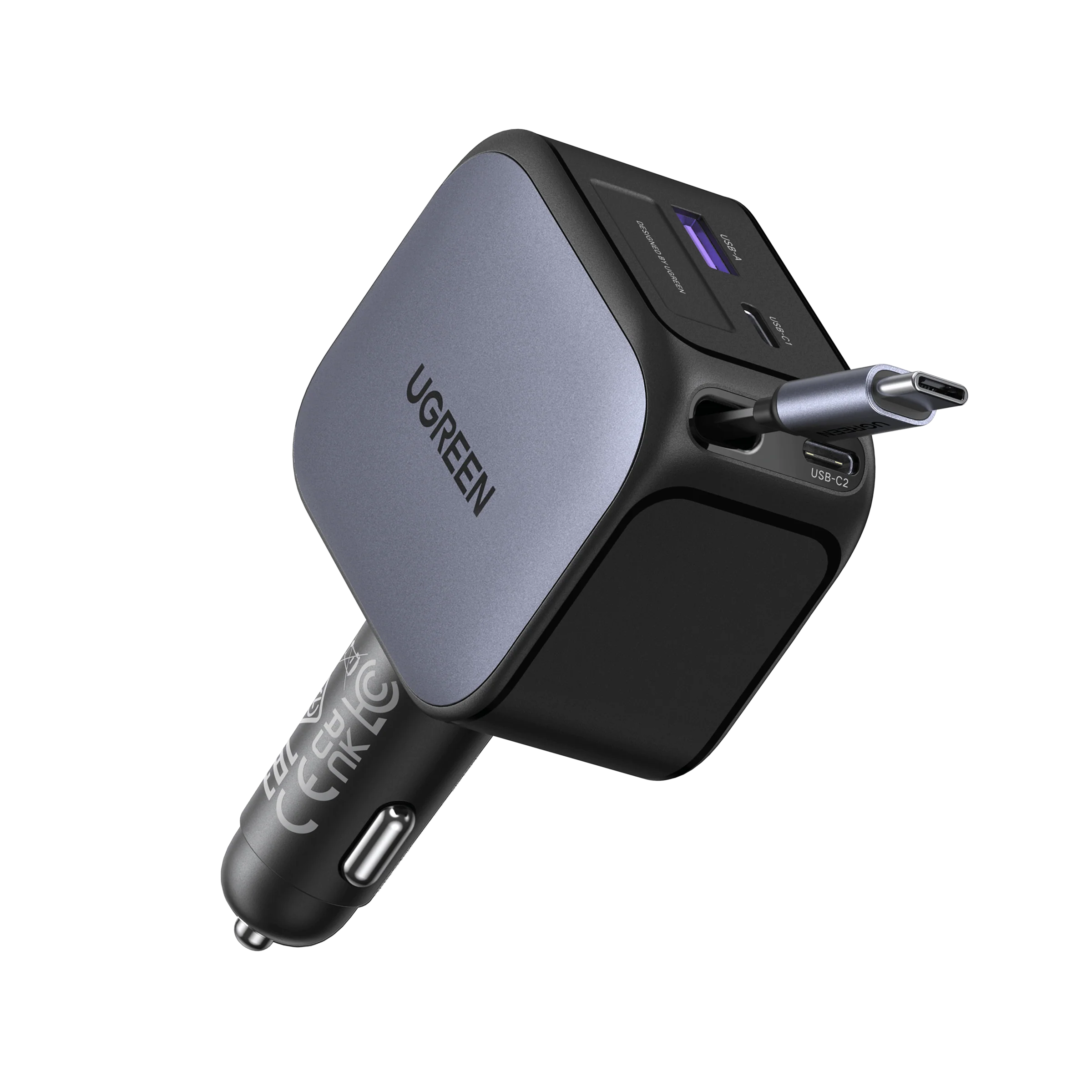 UGREEN Nexode Chargeur voiture 145W avec câble USB-C rétractable