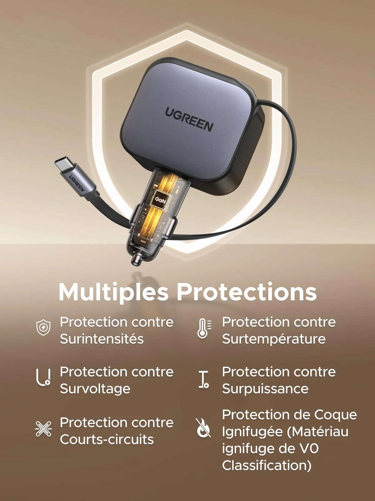 UGREEN Nexode Chargeur voiture 145W avec câble USB-C rétractable - Image 7