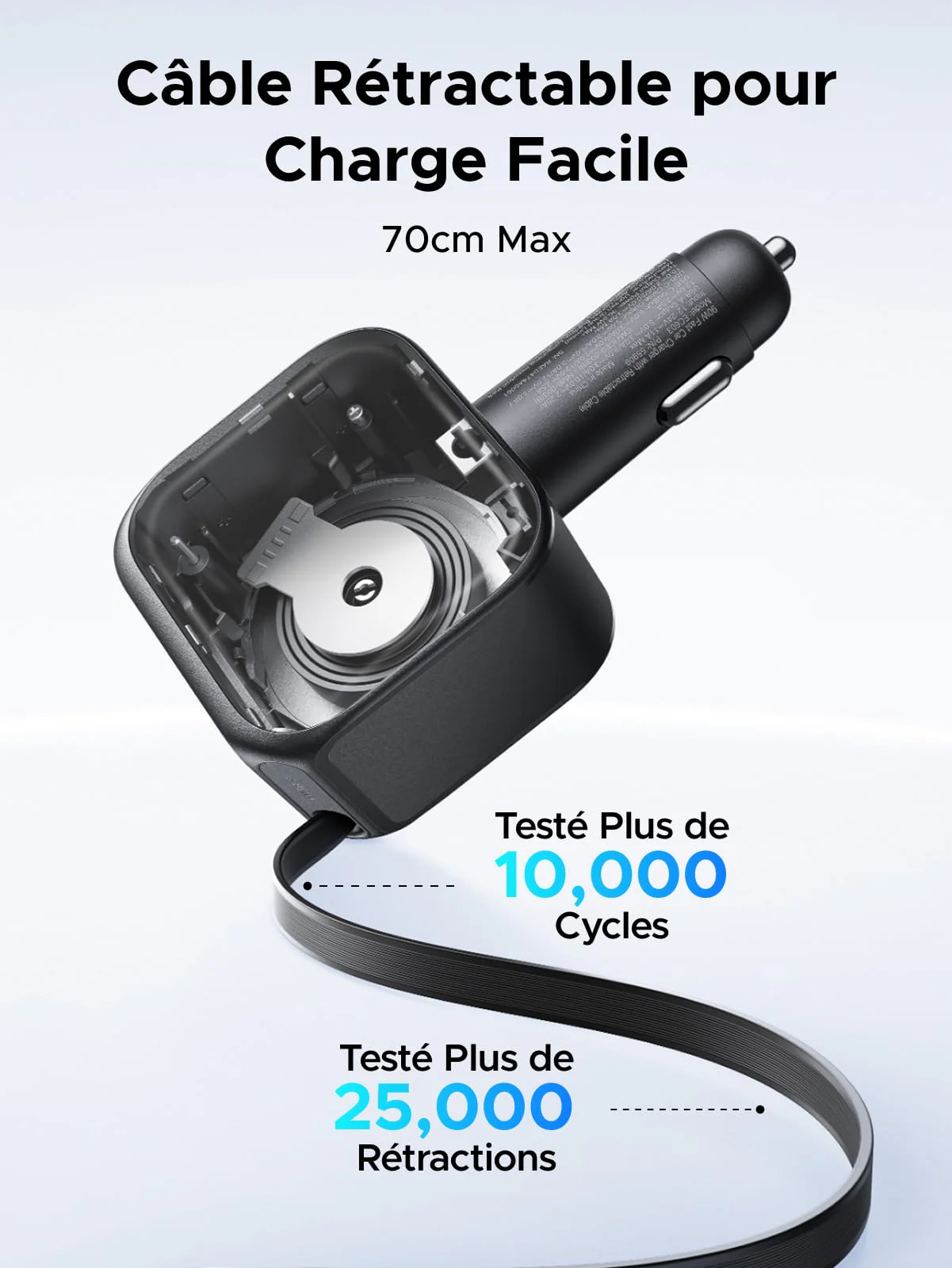 UGREEN Nexode Chargeur voiture 60W avec câble USB-C rétractable - Image 4