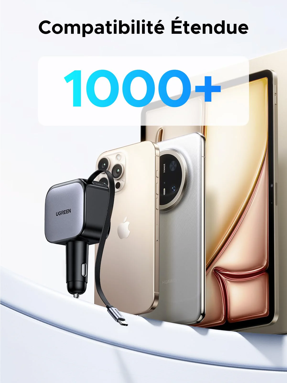 UGREEN Nexode Chargeur voiture 60W avec câble USB-C rétractable - Image 8