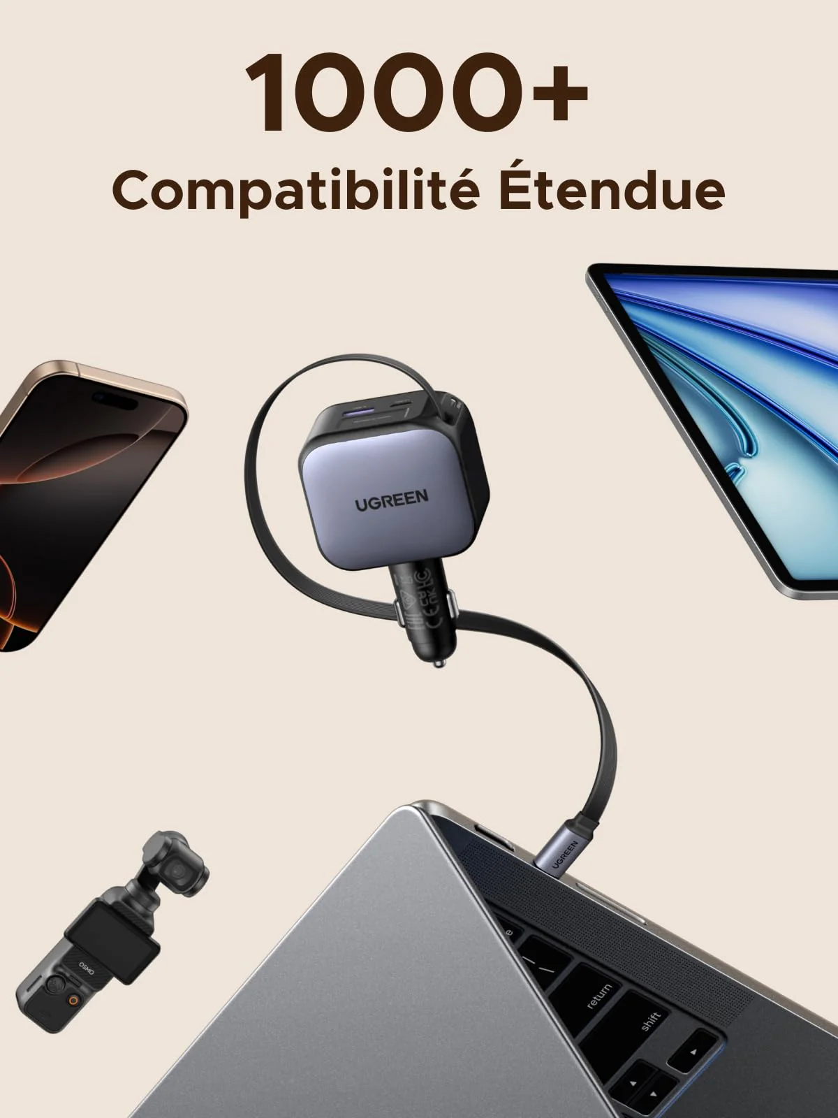UGREEN Nexode Chargeur voiture 90W avec câble USB-C rétractable - Image 8