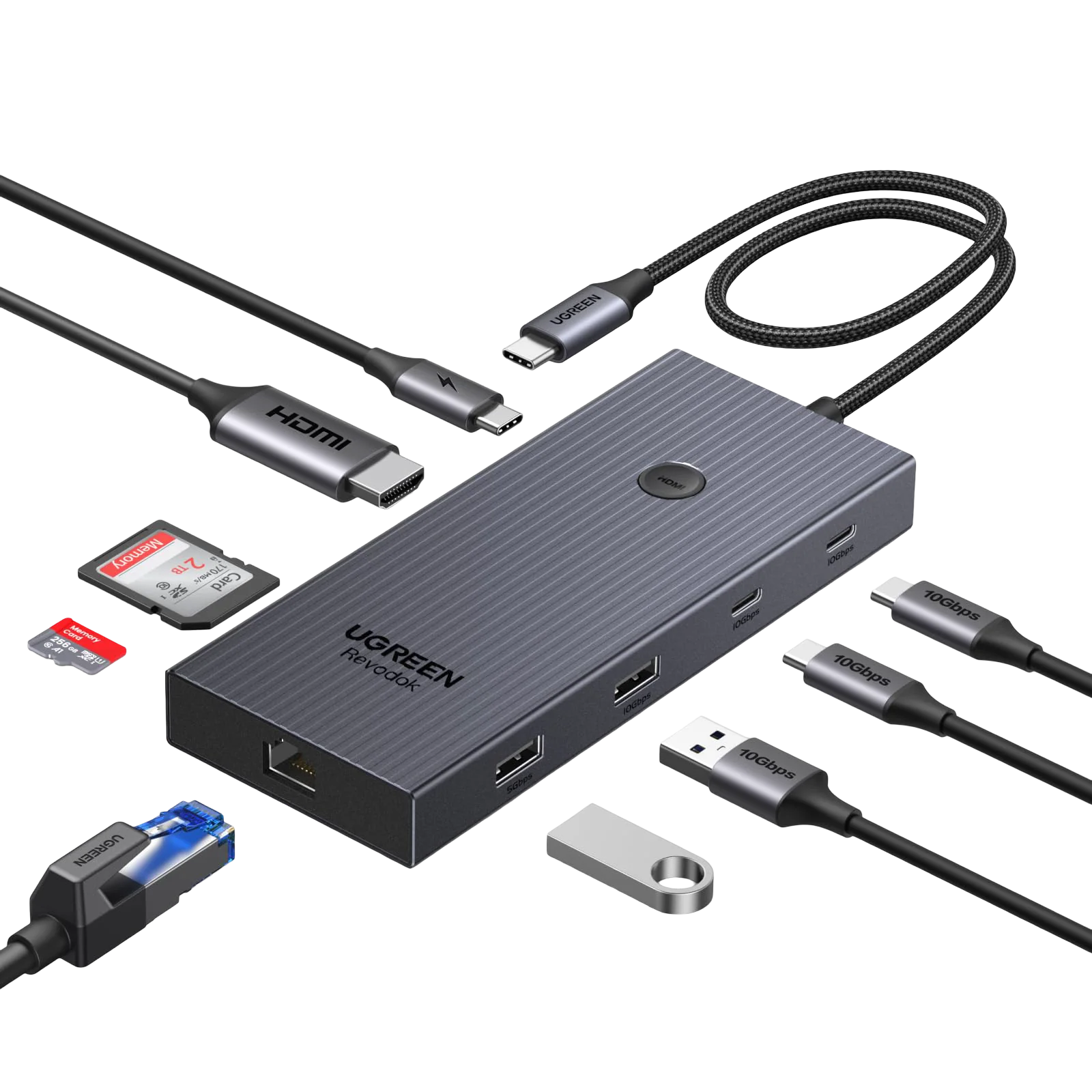 UGREEN Revodok Pro 9-en-1 Hub USB-C (HDMI 4K@60Hz, 10Gbps, PD100W)