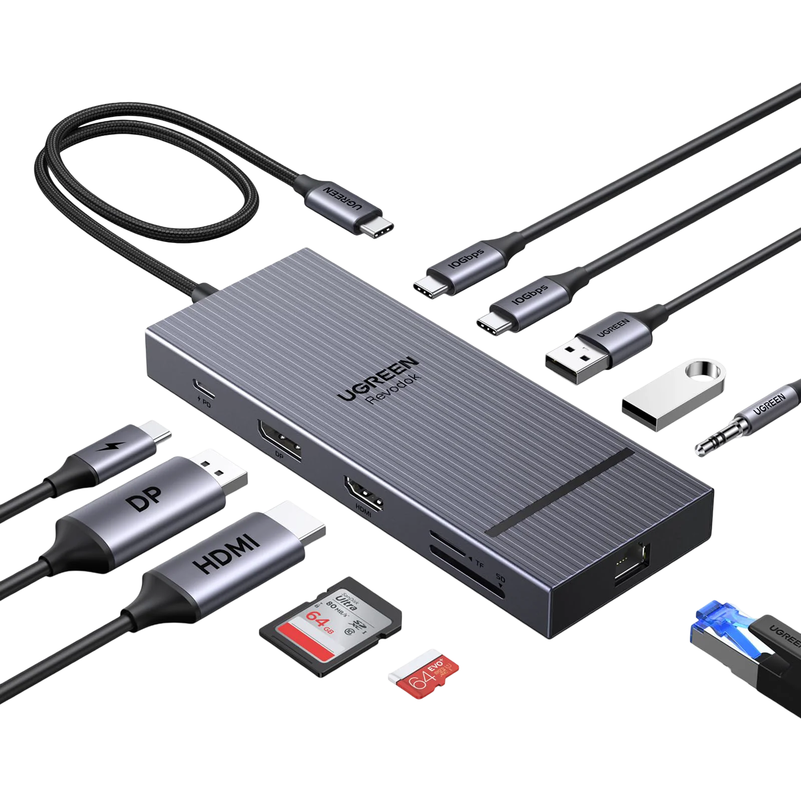 UGREEN Revodok Pro 2111 Hub USB-C 11-en-1 (4K60Hz, DP 4K120Hz, 10 Gbps, PD 100 W)