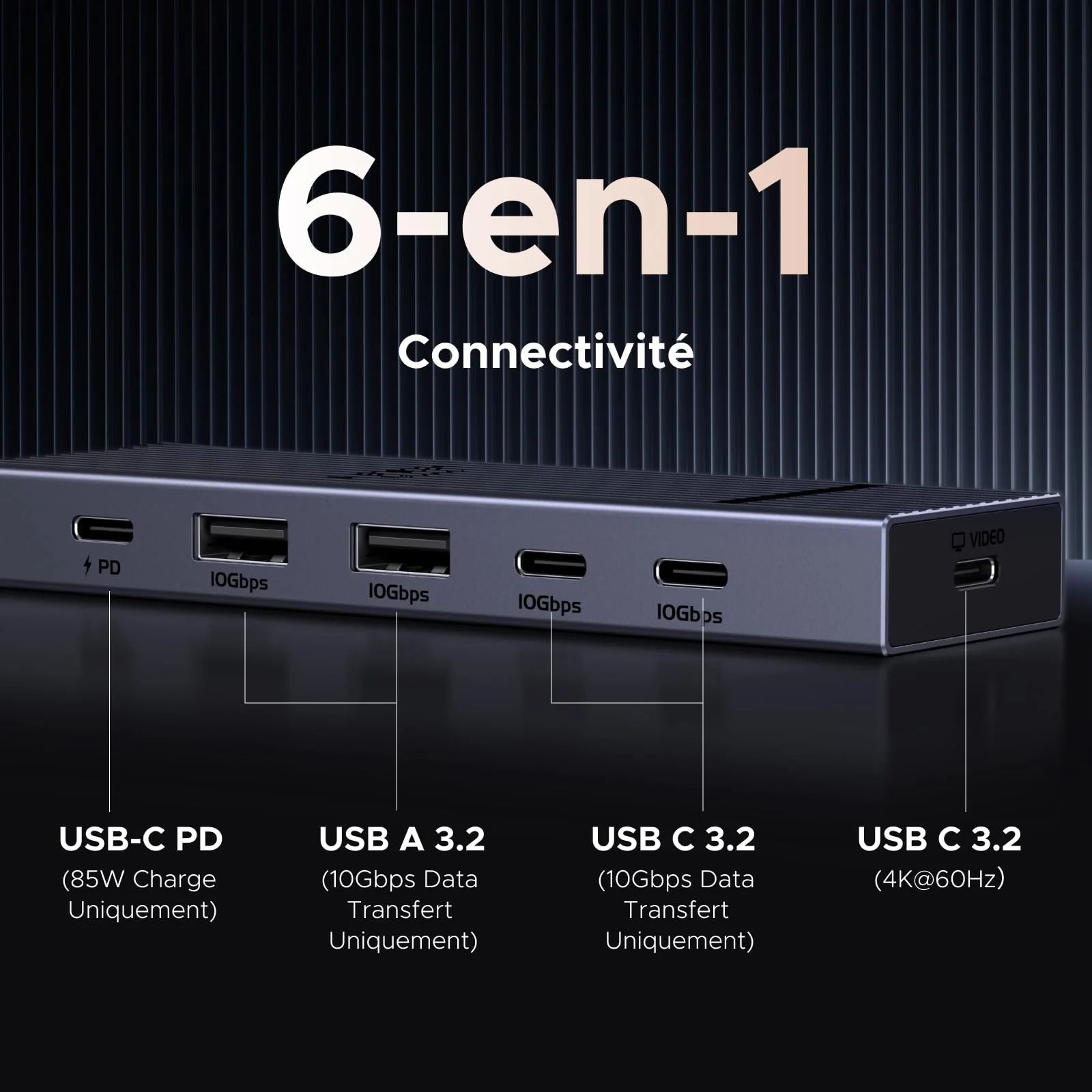 UGREEN Revodok Pro Hub USB-C 6-en-1 (4K@60Hz, 10 Gbps, PD 100 W) - Image 2