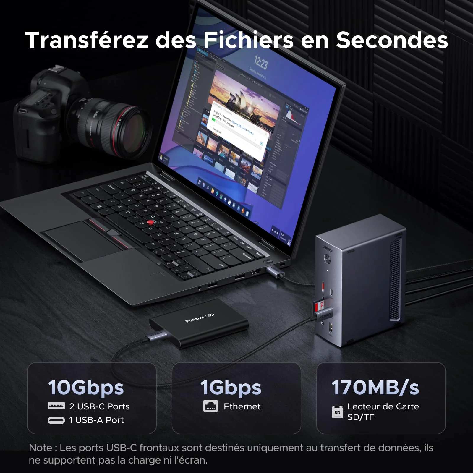 UGREEN Revodok Pro Station d’Accueil USB-C 14-en-1 (2 DP 4K@120Hz, HDMI 4K@60Hz, Triple Affichage, 10 Gbps, PD 100 W) - Image 5