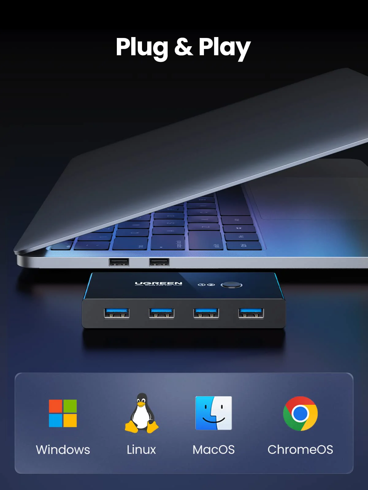 UGREEN Switch USB 3.0 Commutateur KVM 4 Ports USB - Image 6