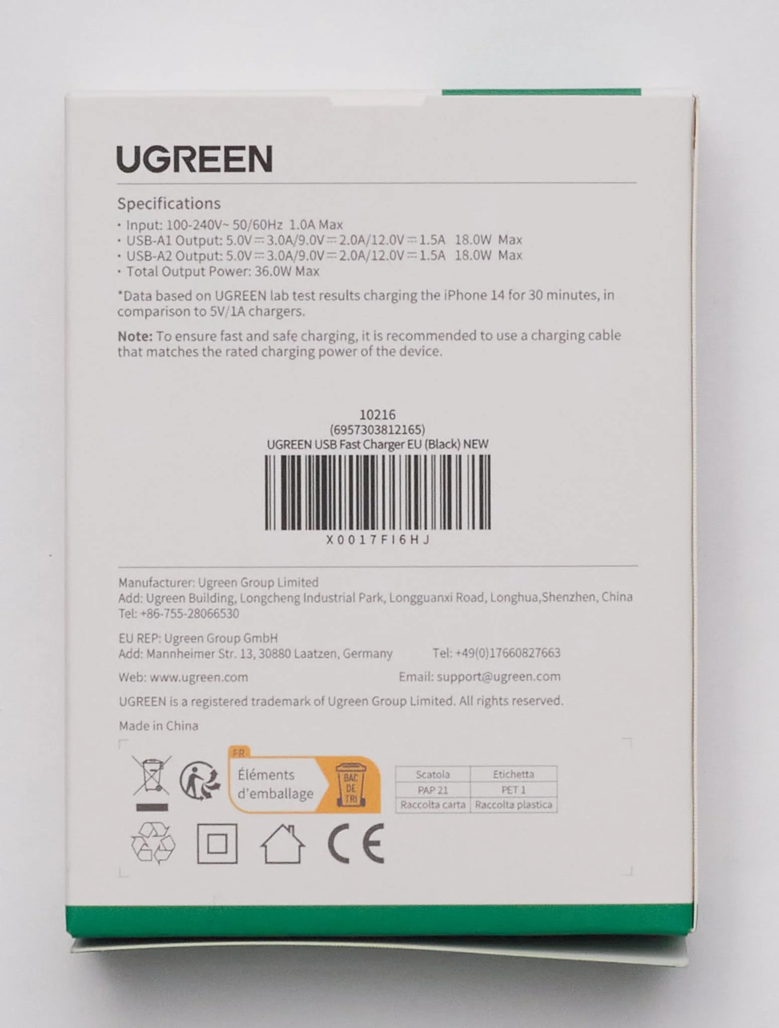 UGREEN 18W Quick Charge 3.0 Chargeur Secteur USB 2 Ports - Image 9
