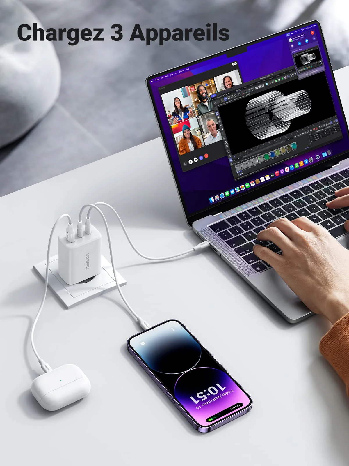 UGREEN 65W Chargeur USB C Rapide 3 Ports - Image 3