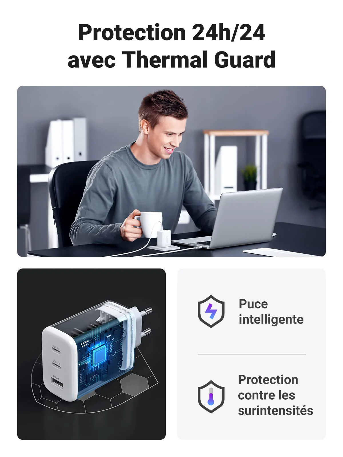UGREEN 65W Chargeur USB C Rapide 3 Ports - Image 5