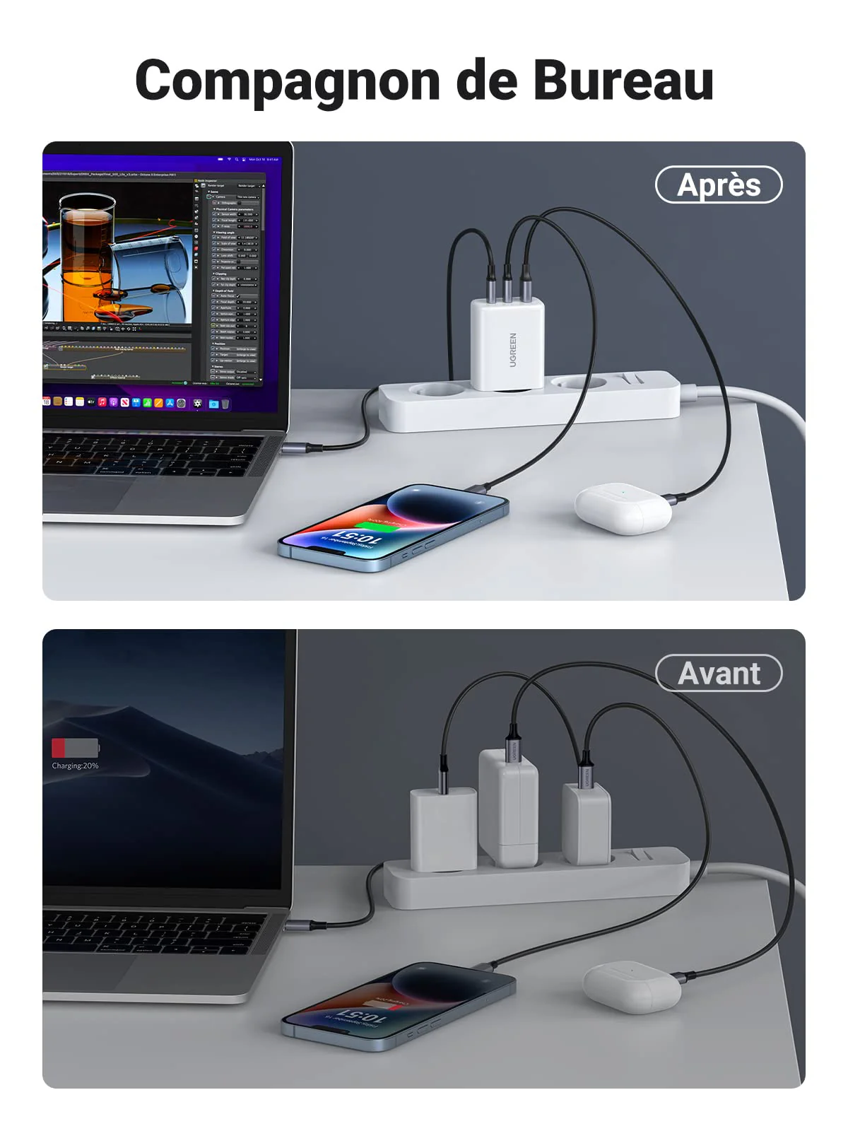 UGREEN 65W Chargeur USB C Rapide 3 Ports - Image 8