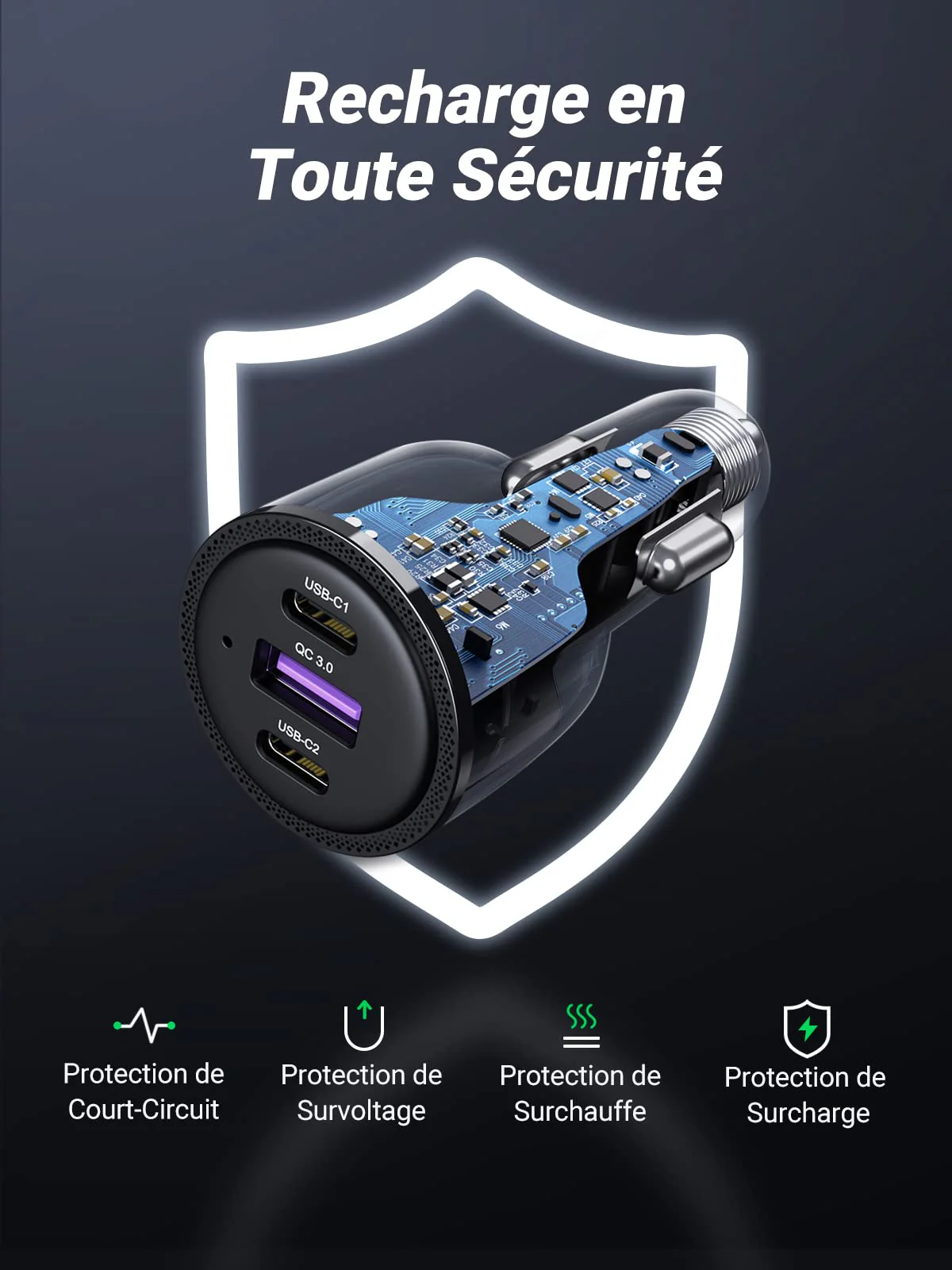 UGREEN 69W Chargeur Voiture USB C Rapide PD QC 3.0 - Image 6