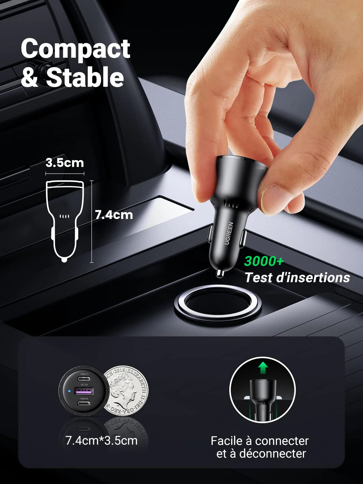 UGREEN 69W Chargeur Voiture USB C Rapide PD QC 3.0 - Image 7