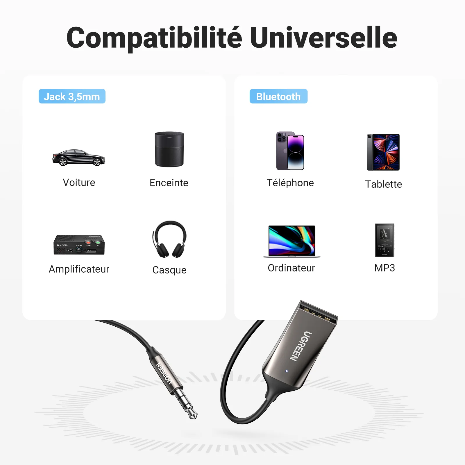 UGREEN Adaptateur 5.3 pour Voiture Jack R cepteur Bluetooth - Image 6