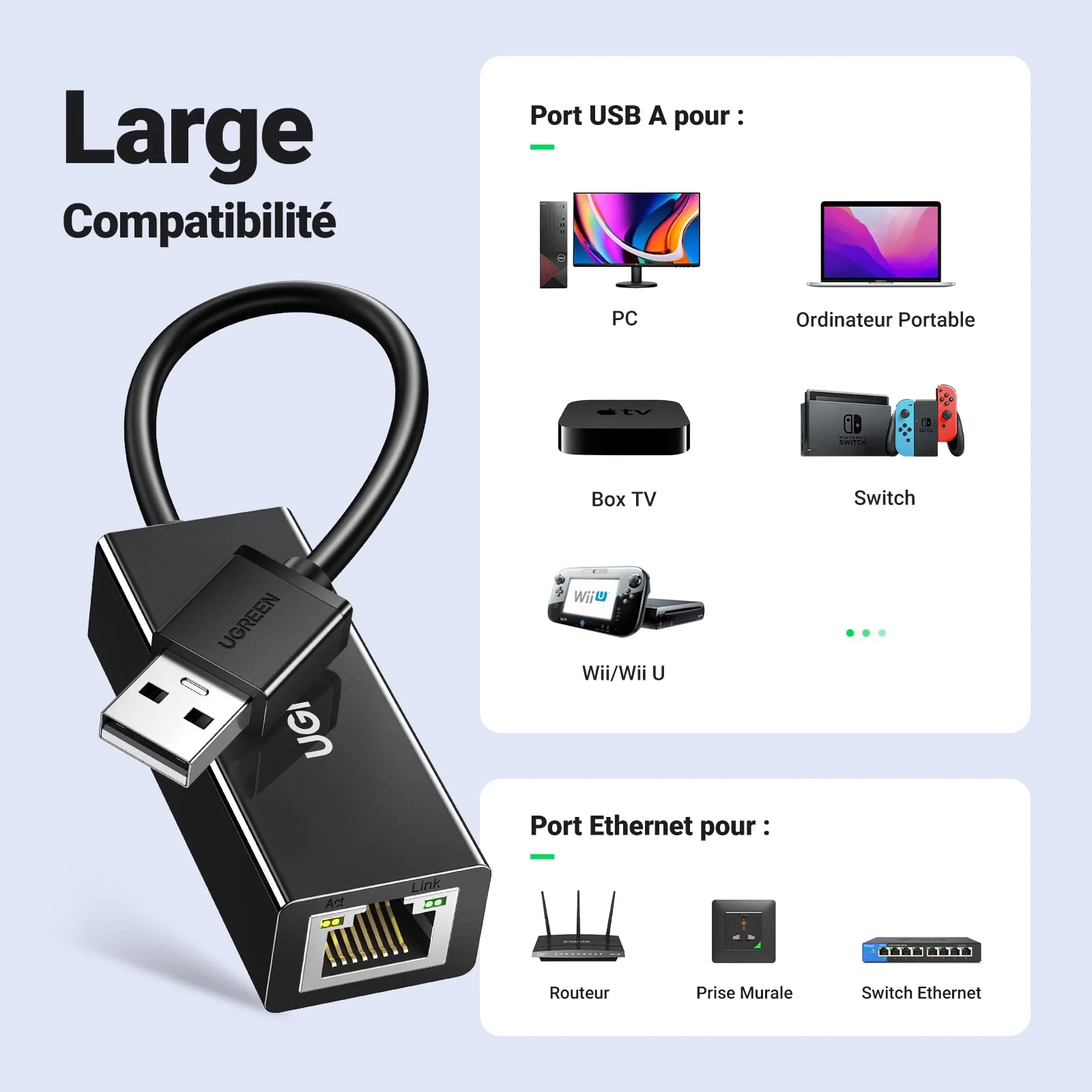 UGREEN Adaptateur USB 2.0 vers Ethernet RJ45 100Mbps - Image 5