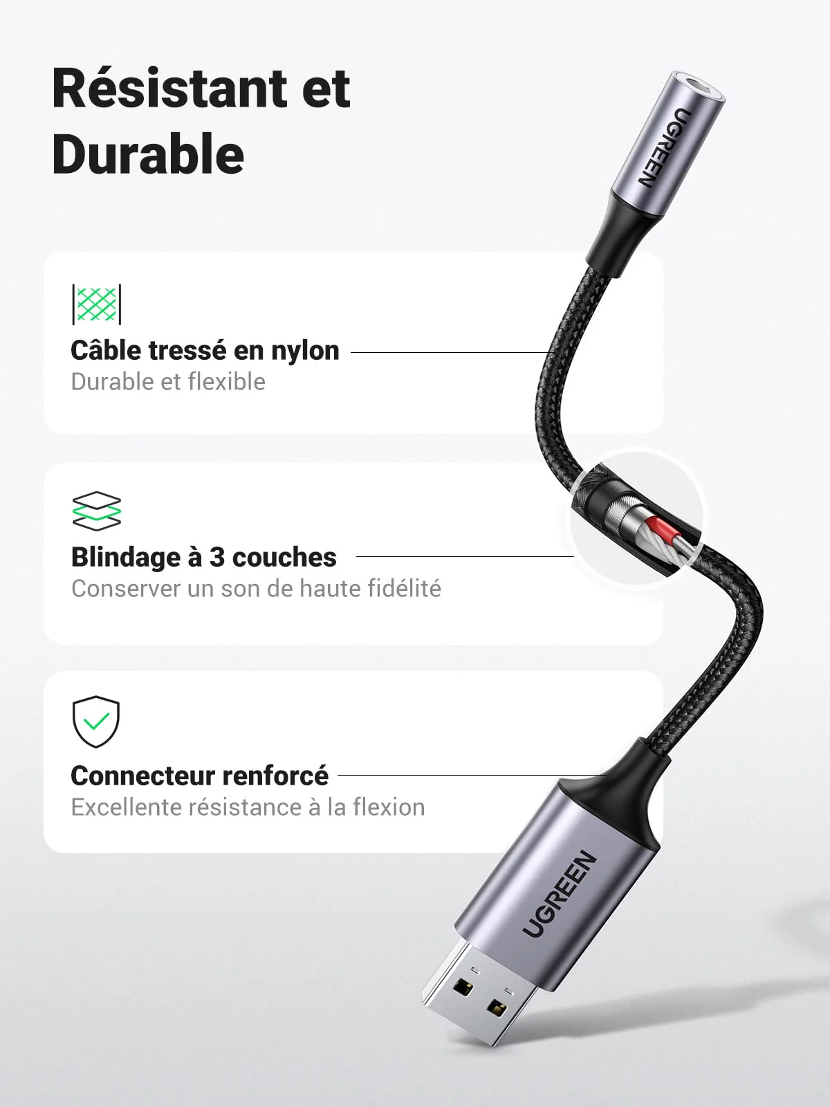 UGREEN Adaptateur USB vers Jack 3,5mm Carte Son Externe USB - Image 5