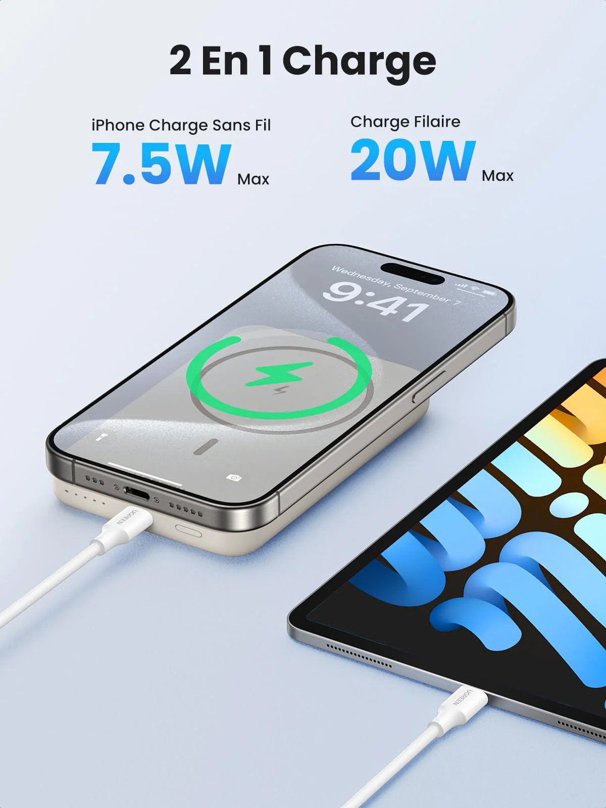 UGREEN Batterie Externe Magnétique sans Fil 10000mAh 20W USB C - Image 4