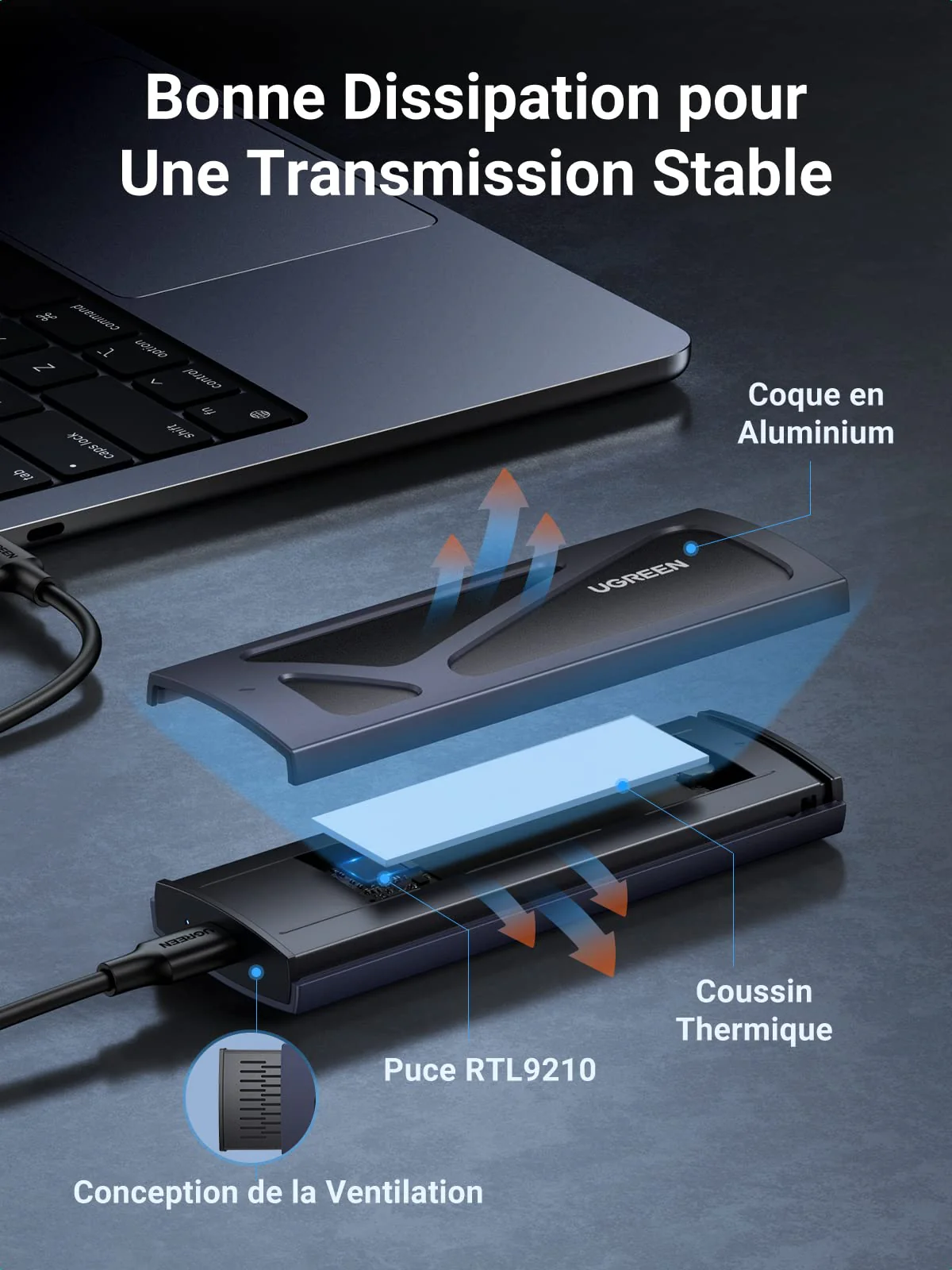 UGREEN Boîtier M.2 SSD NVMe 10 Gbps USB 3.2 Gen 2 Adaptateur - Image 4