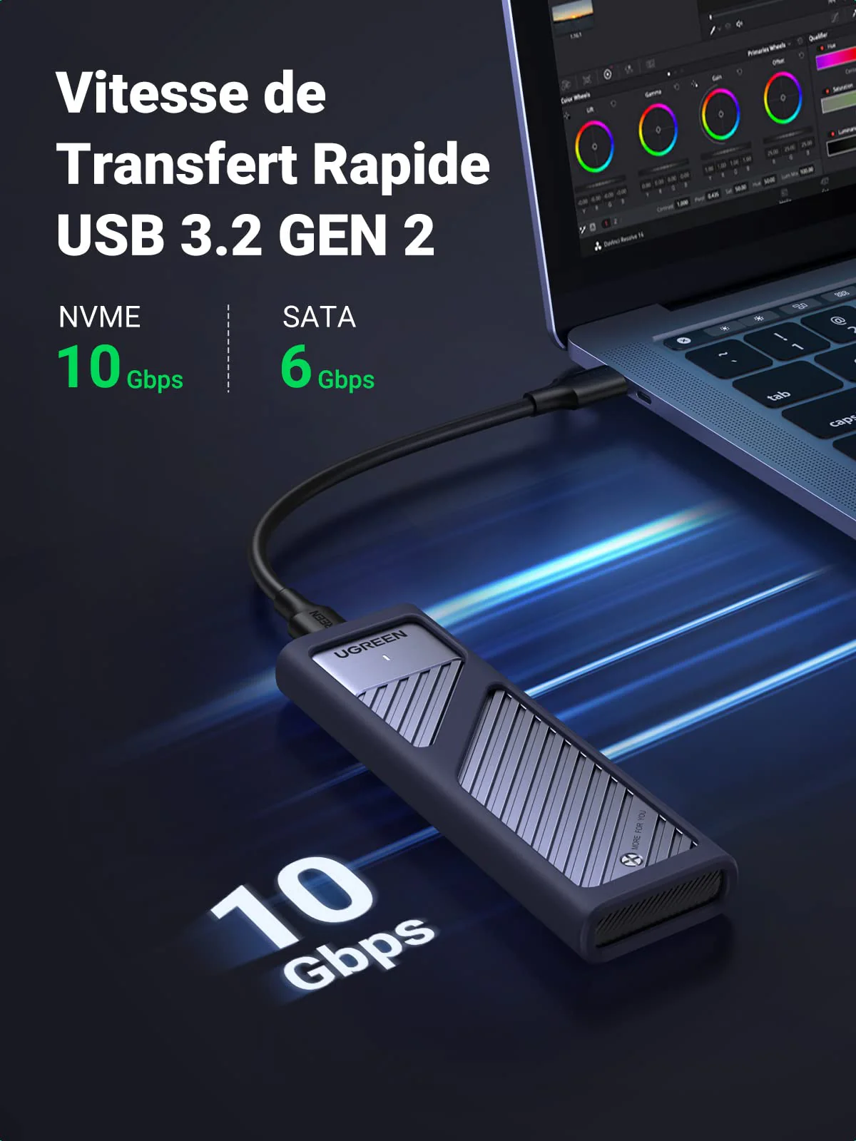 UGREEN Boîtier M.2 SSD NVME NGFF SATA en Aluminium USB 3.2 Gen 2 10 Gbps pour Disque - Image 3