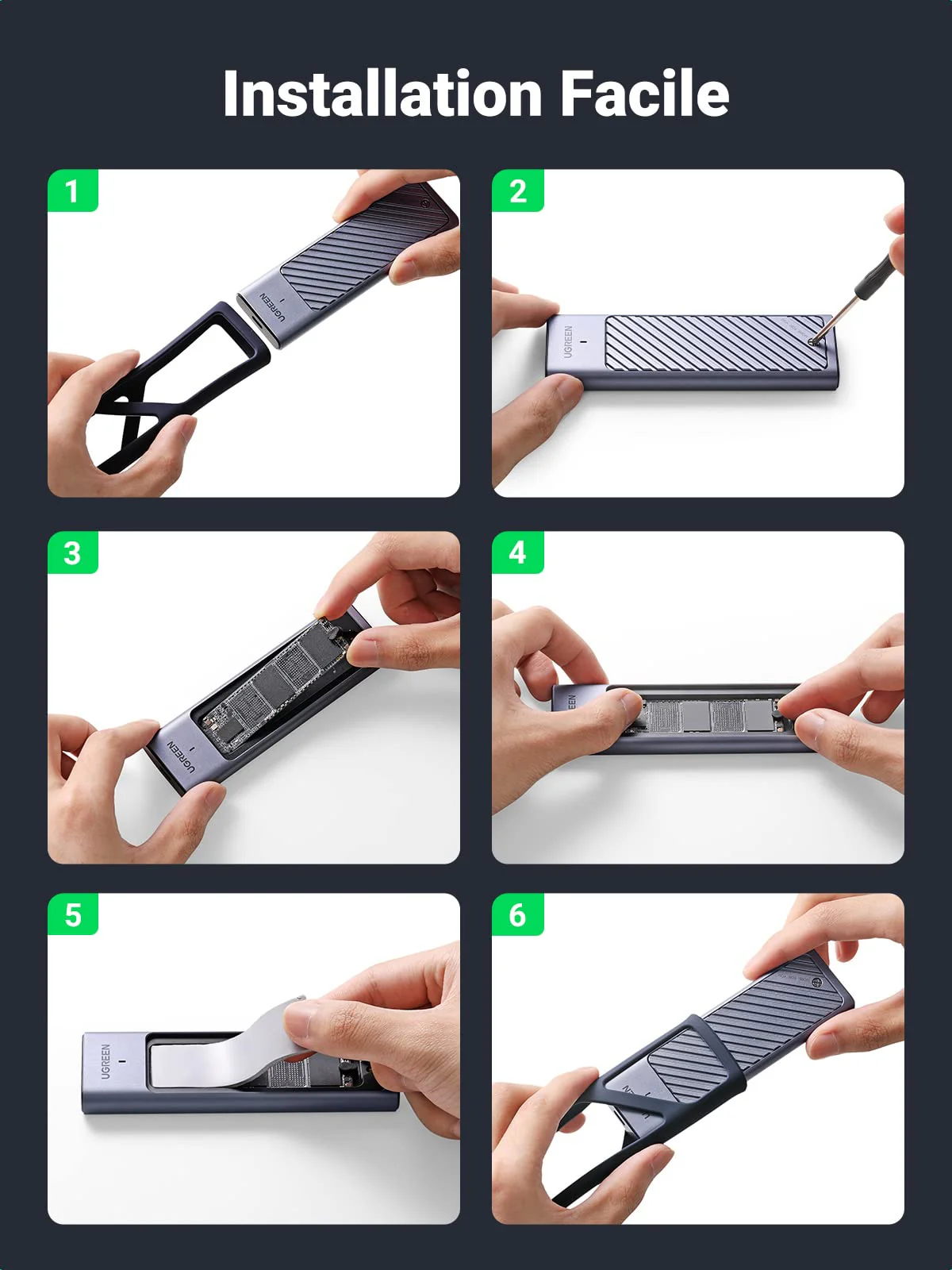 UGREEN Boîtier M.2 SSD NVME NGFF SATA en Aluminium USB 3.2 Gen 2 10 Gbps pour Disque - Image 7
