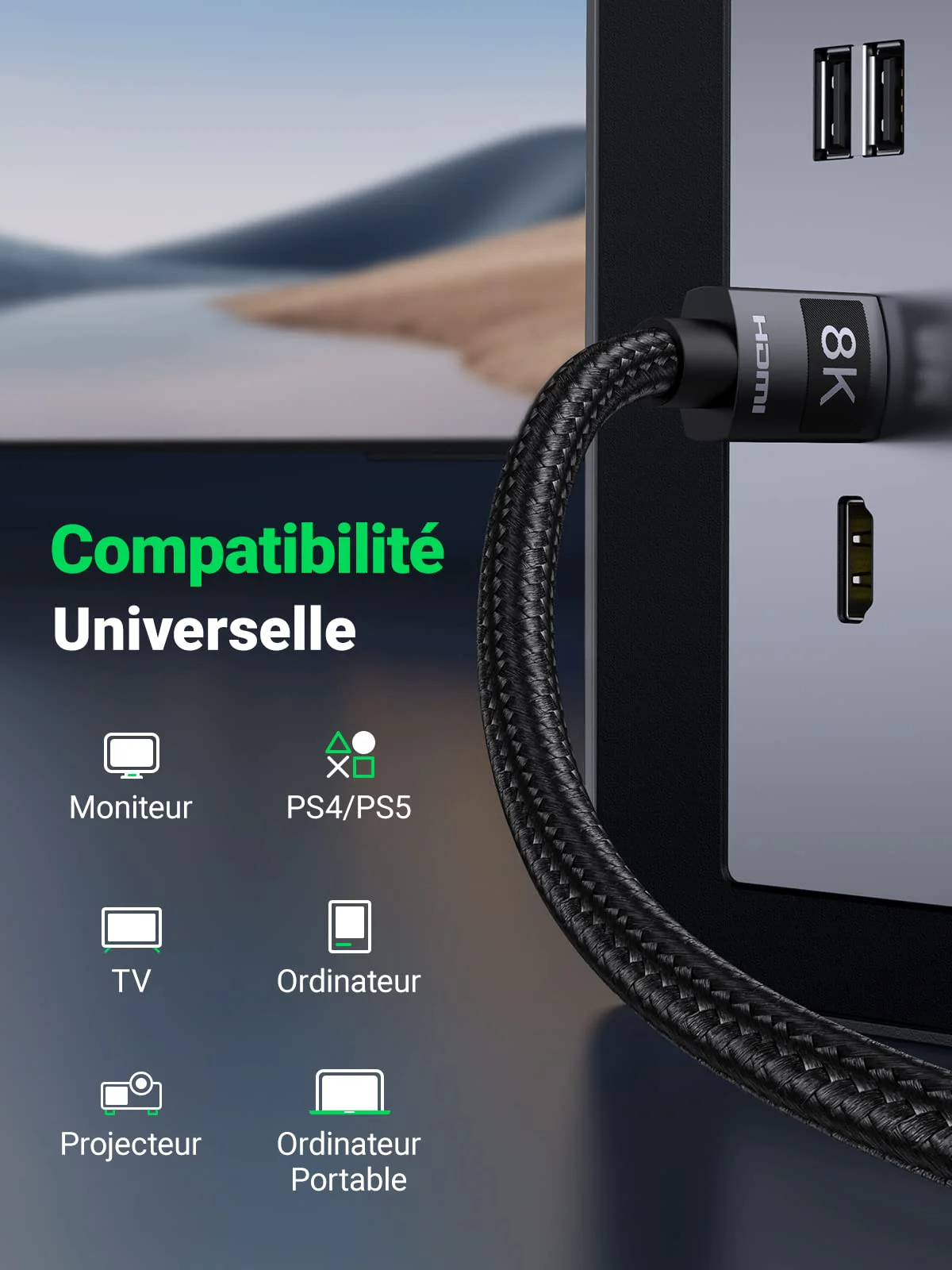 UGREEN Cable HDMI 2.1 8K 60Hz 4K 120Hz UHD Haute Vitesse 48 Gbps - Image 6