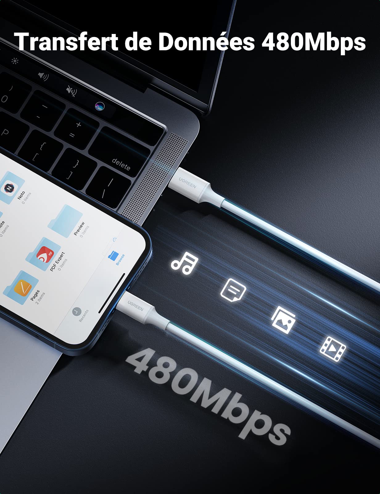 UGREEN Cable Lightning vers USB C MFi Certifi Chargeur iPhone Rapide - Image 4