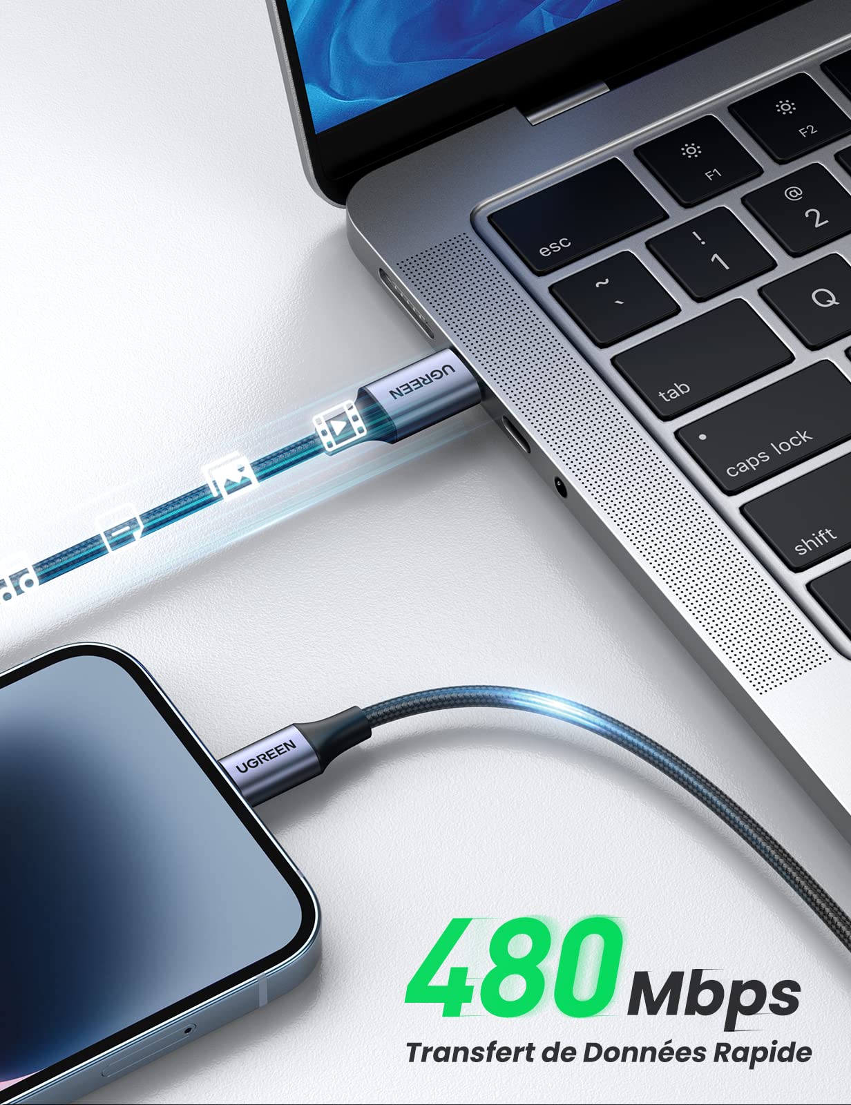 UGREEN Câble Lightning vers USB C MFi Certifié Nylon Tressé Chargeur iPhone Rapide - Image 4