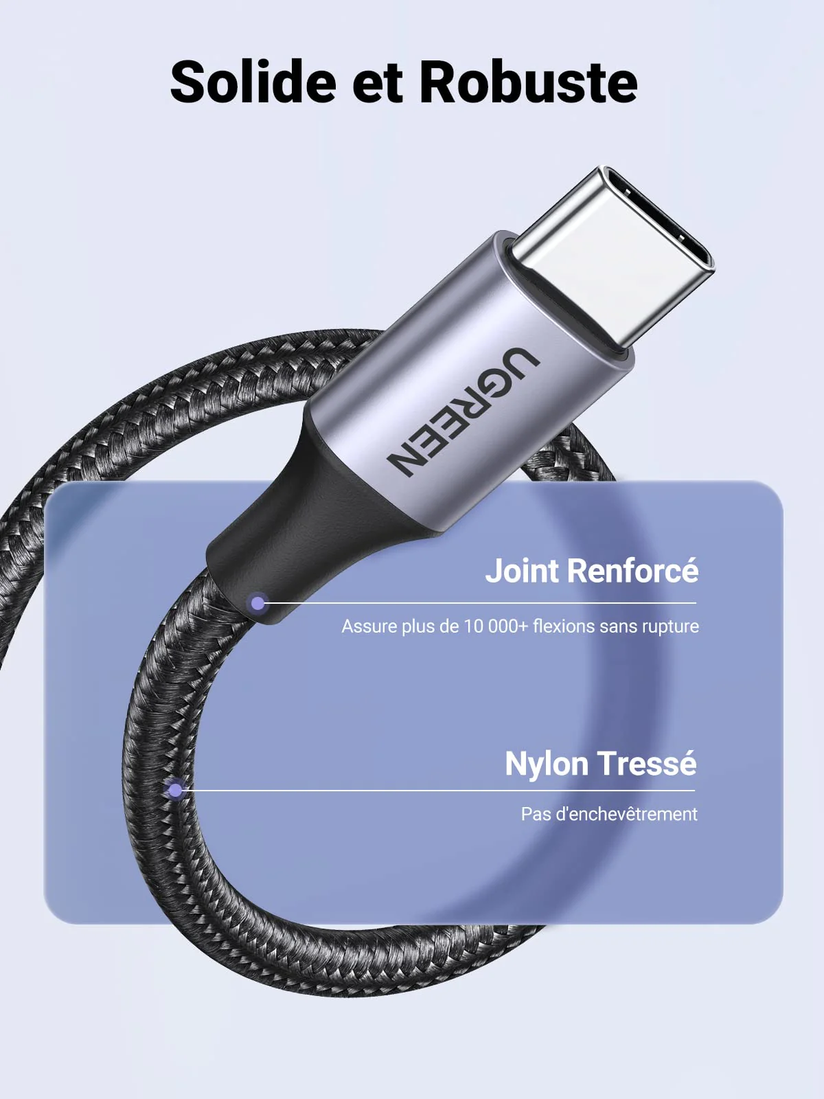 UGREEN Cable USB C Charge Rapide 3A Nylon Tress Cable Chargeur USB C - Image 4