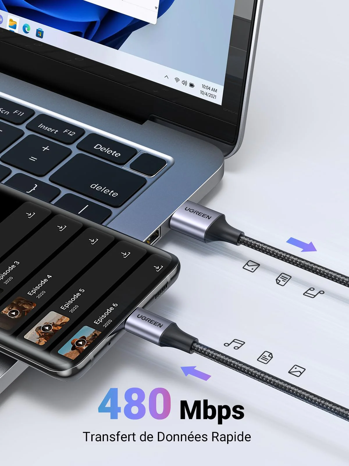 UGREEN Cable USB C Charge Rapide 3A Nylon Tress Cable Chargeur USB C - Image 5