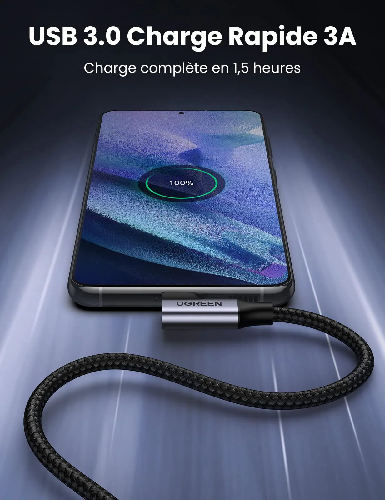 UGREEN Cable USB C vers USB 3.0 Coud Charge Rapide 3A en Nylon Tress - Image 4