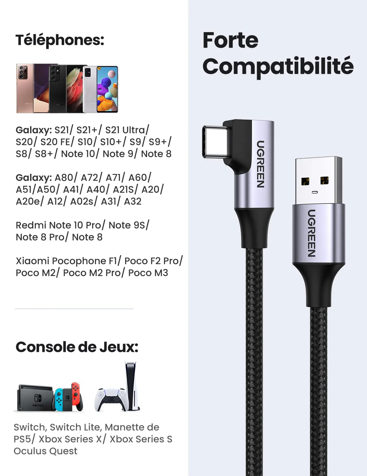 UGREEN Cable USB C vers USB 3.0 Coud Charge Rapide 3A en Nylon Tress - Image 5