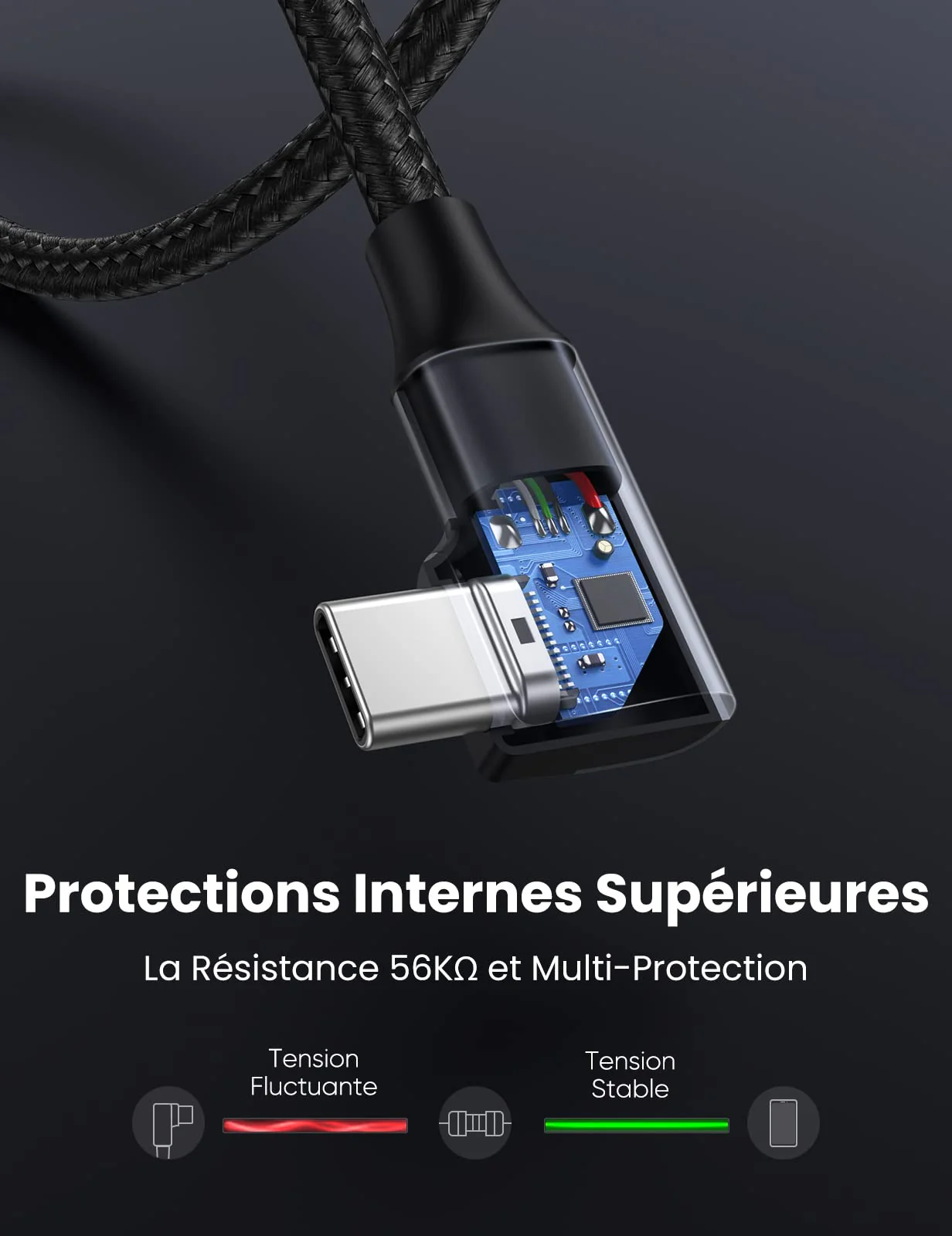 UGREEN Cable USB C vers USB 3.0 Coud Charge Rapide 3A en Nylon Tress - Image 7