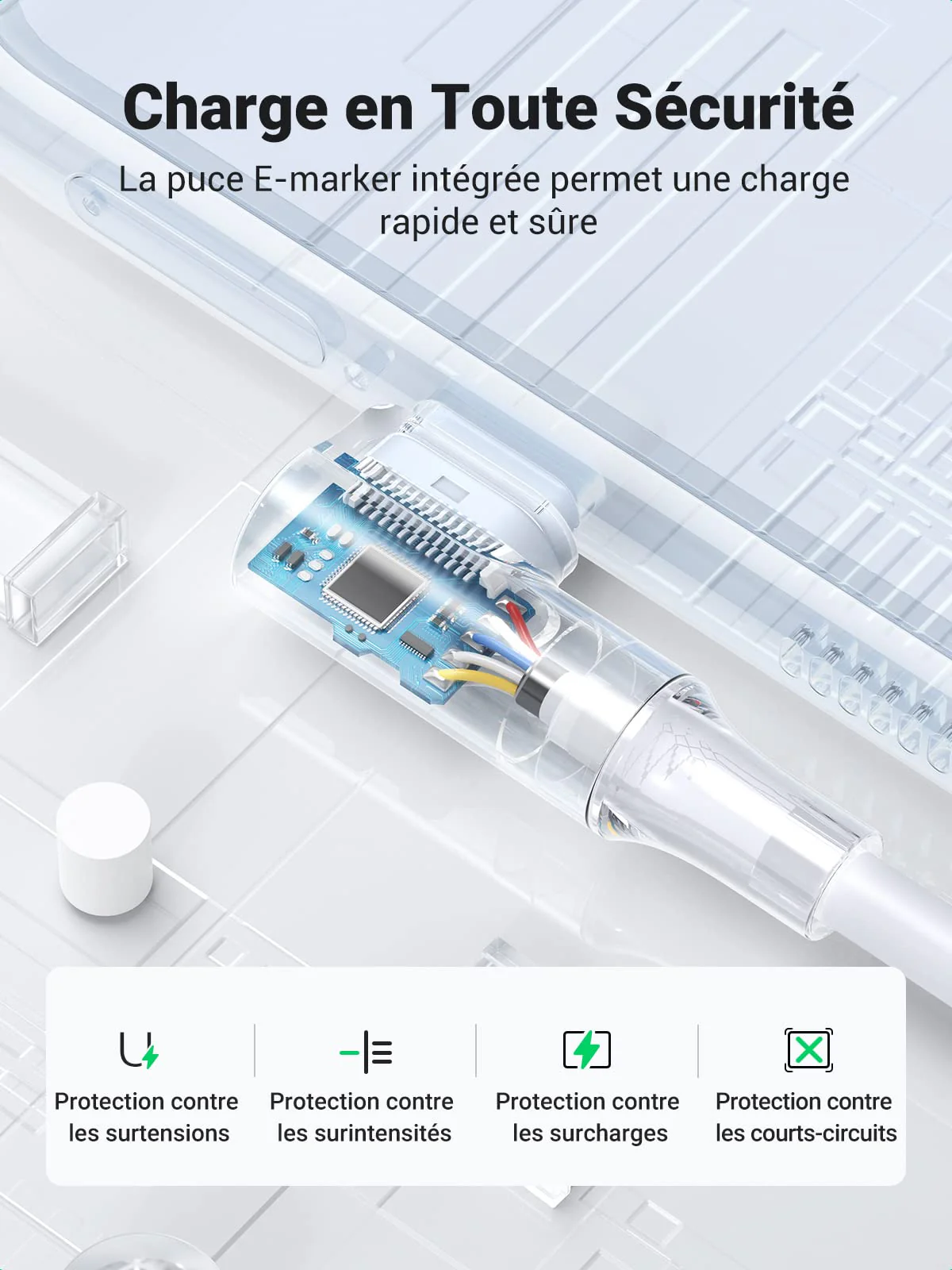 UGREEN Cable USB C vers USB C 100W 5A Cable USB Type C 90° Charge Rapide Nylon Tress - Image 7