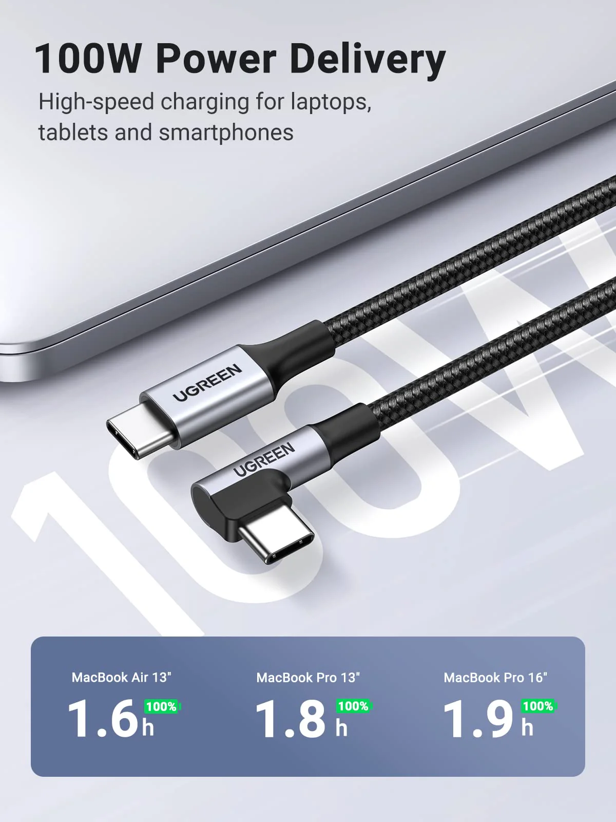 UGREEN Cable USB C vers USB C 100W Type C Alimentation 5A en Nylon Tress - Image 2