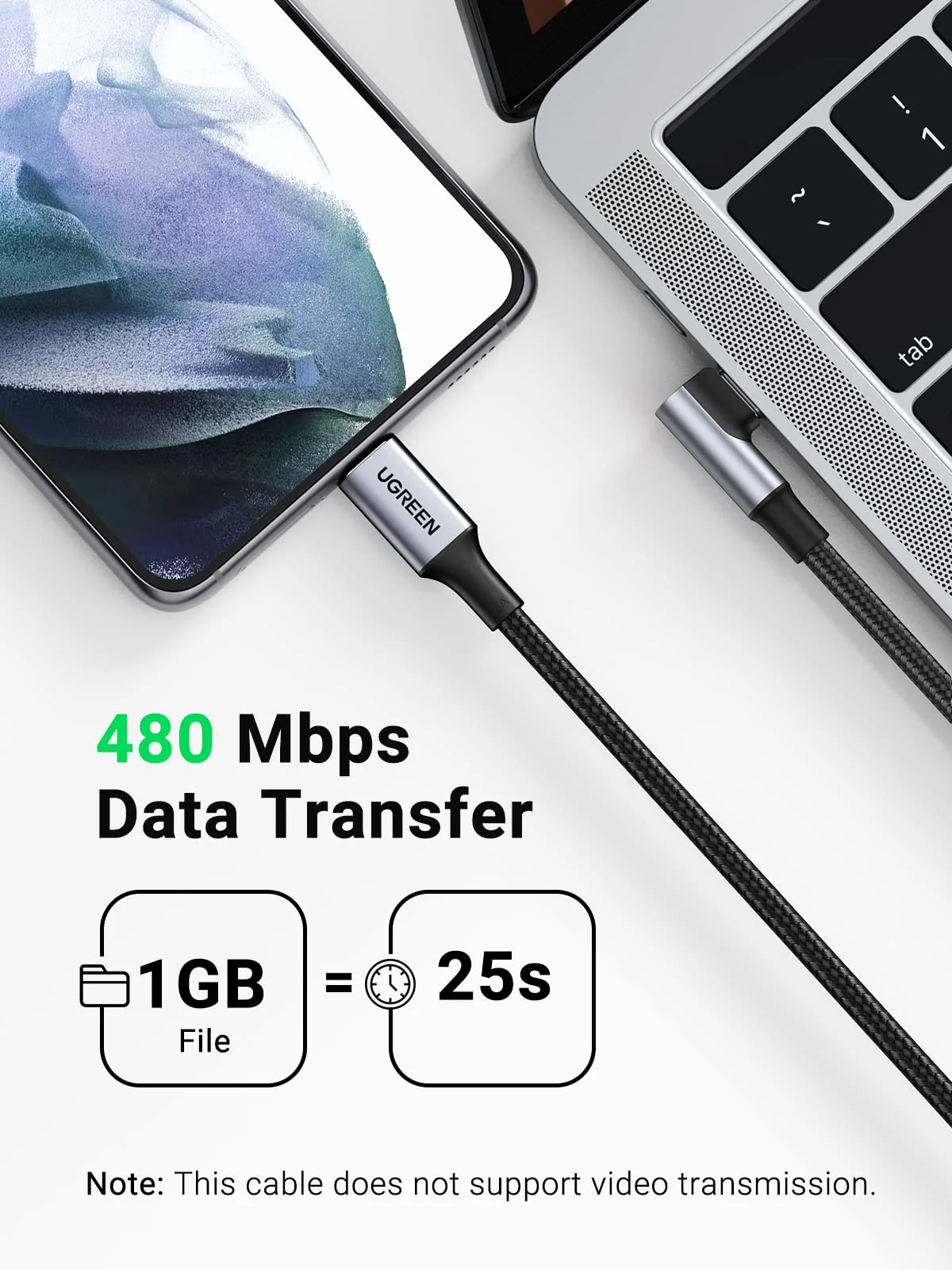 UGREEN Cable USB C vers USB C 100W Type C Alimentation 5A en Nylon Tress - Image 3