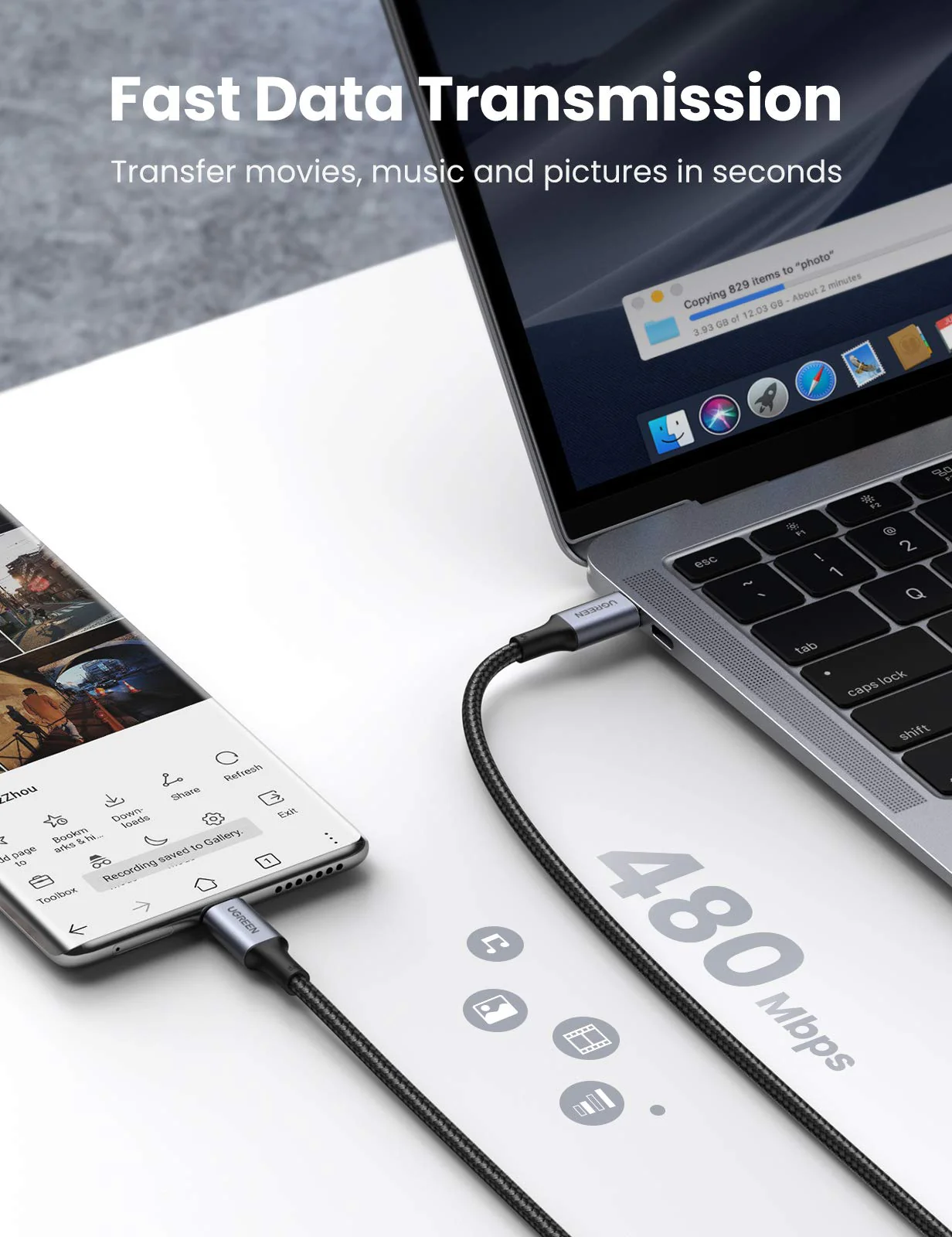 UGREEN Câble USB C vers USB C PD 100W Nylon Tressé (5A 20V Type C) - Image 4