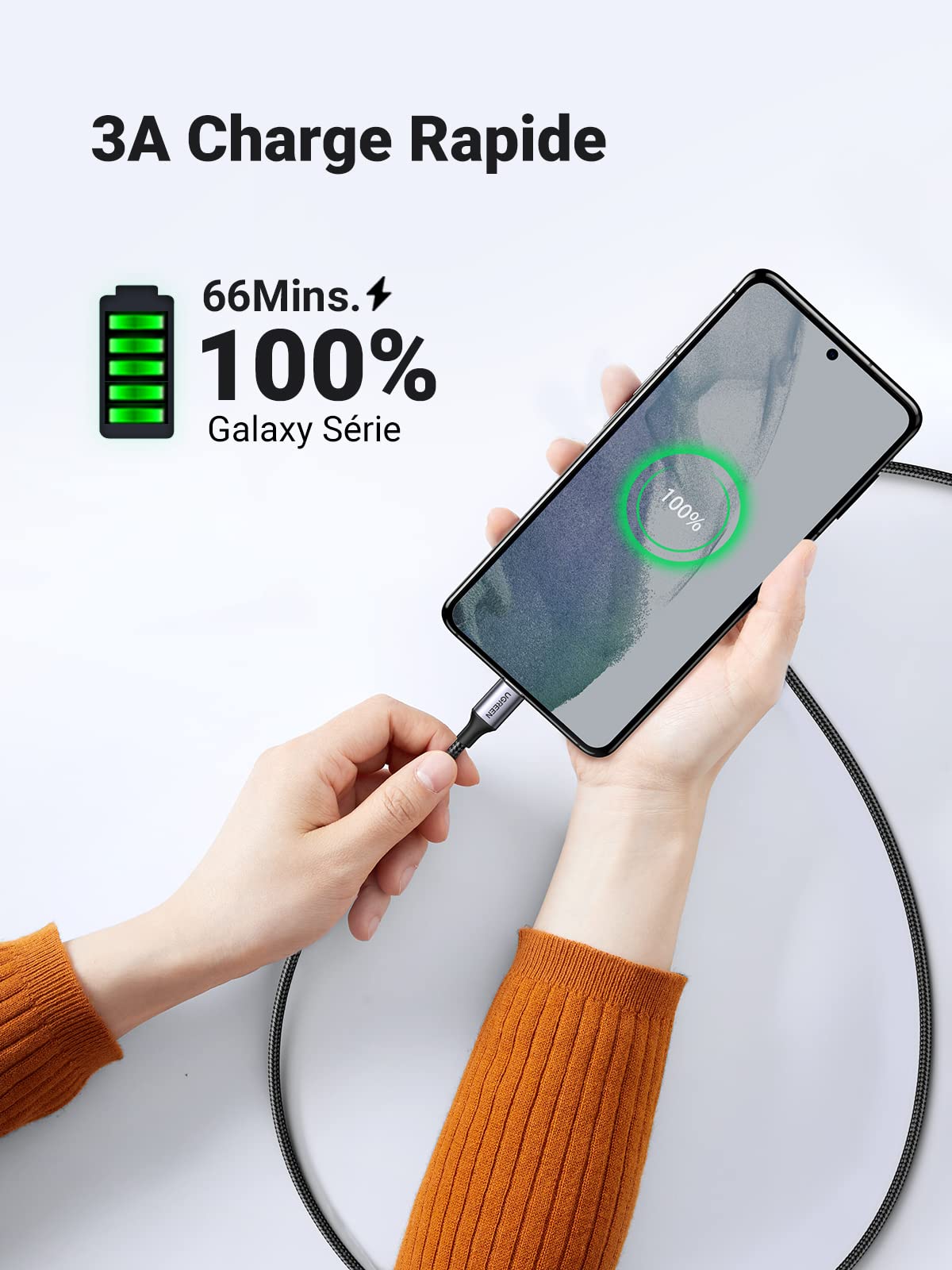 UGREEN Câble USB C vers USB C PD Charge Rapide 60W Câble USB Type C Nylon Tressé - Image 3