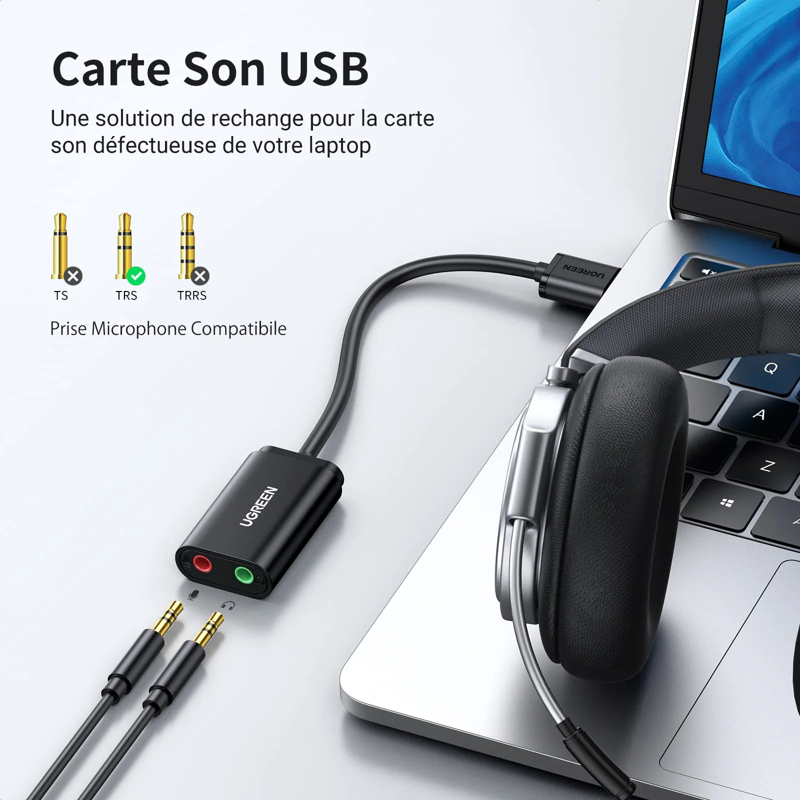 UGREEN Carte Son Externe Adaptateur USB Audio Jack 3,5mm Carte Son USB Plug Play - Image 2