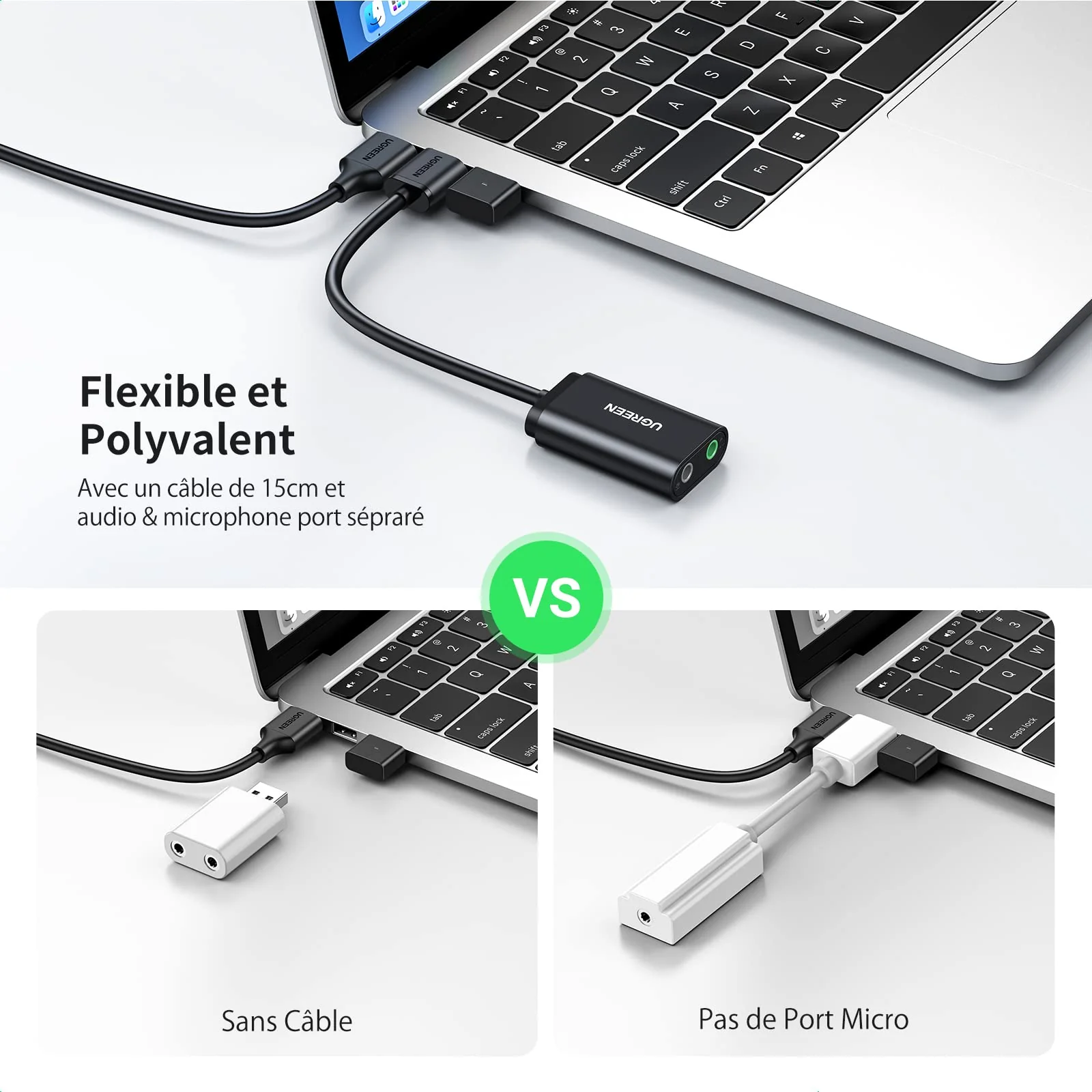 UGREEN Carte Son Externe Adaptateur USB Audio Jack 3,5mm Carte Son USB Plug Play - Image 6