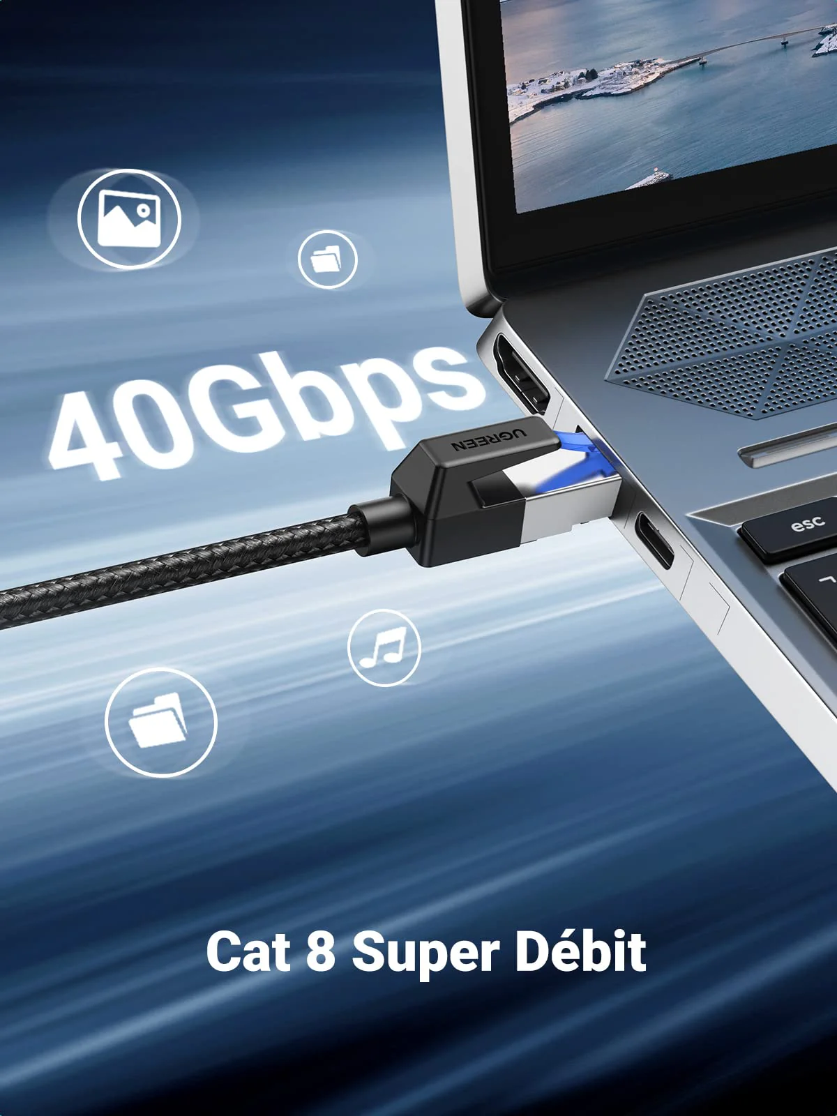 UGREEN Cat 8 Cable Ethernet Réseau RJ45 Super Débit 40Gbps 2000MHz - Image 8